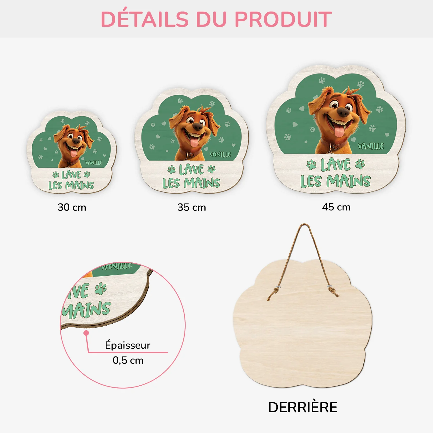 Plaque En Bois Personnalisée À Suspendre Avec Chien - Lave Tes Pattes - Image 3