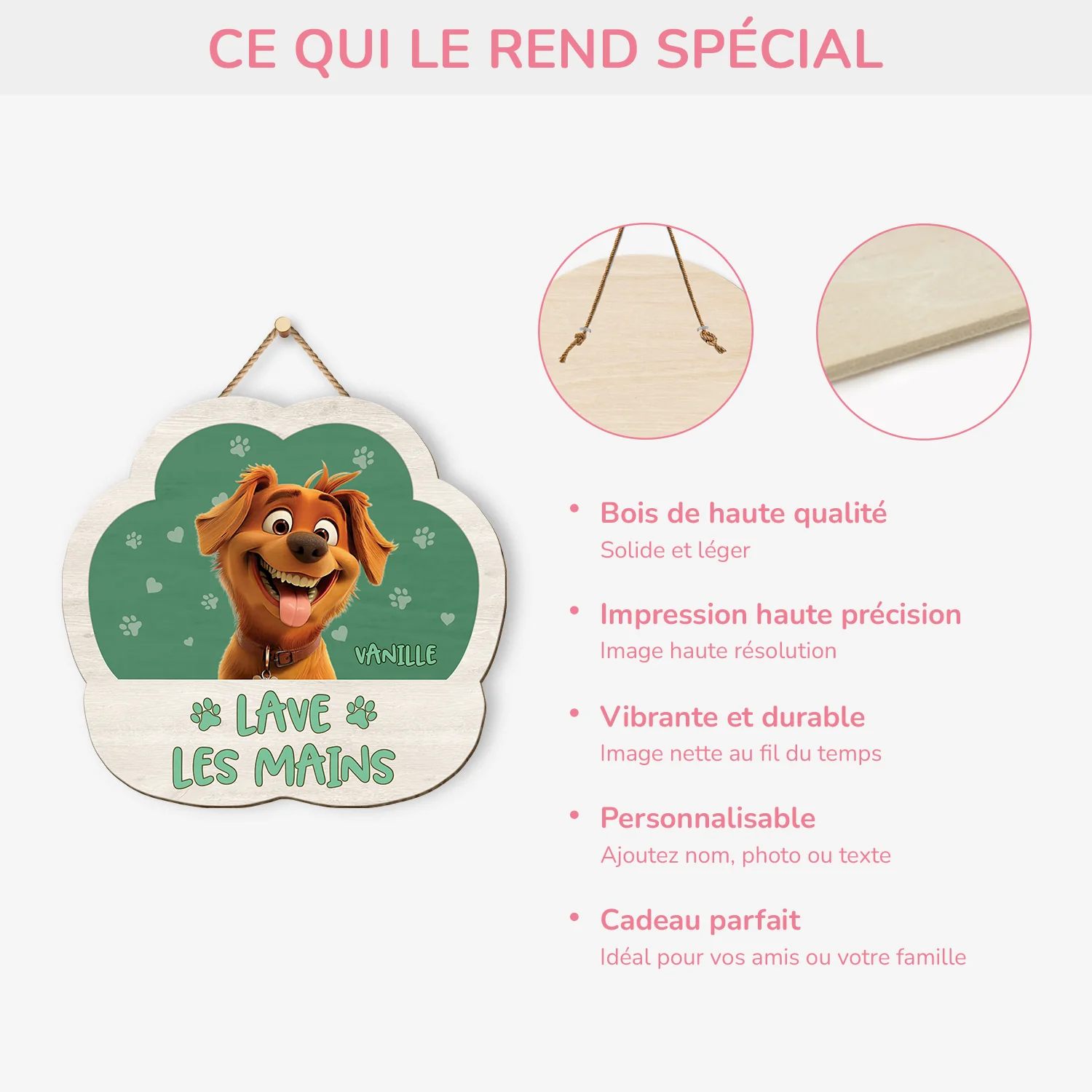 Plaque En Bois Personnalisée À Suspendre Avec Chien - Lave Tes Pattes - Image 4