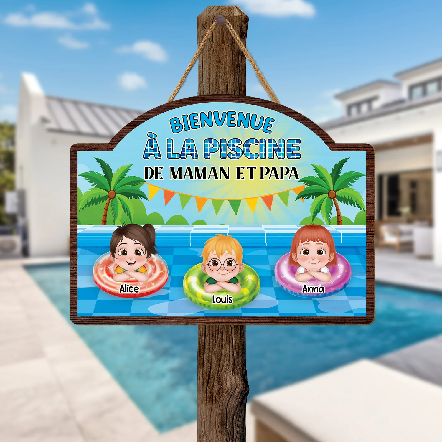 Plaque En Bois Personnalisée À Suspendre - Bienvenue À La Piscine - Image 2