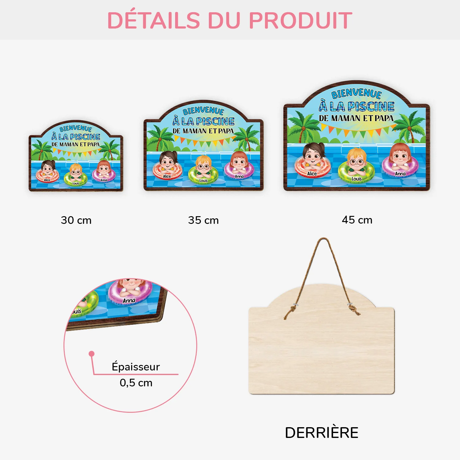 Plaque En Bois Personnalisée À Suspendre - Bienvenue À La Piscine - Image 3