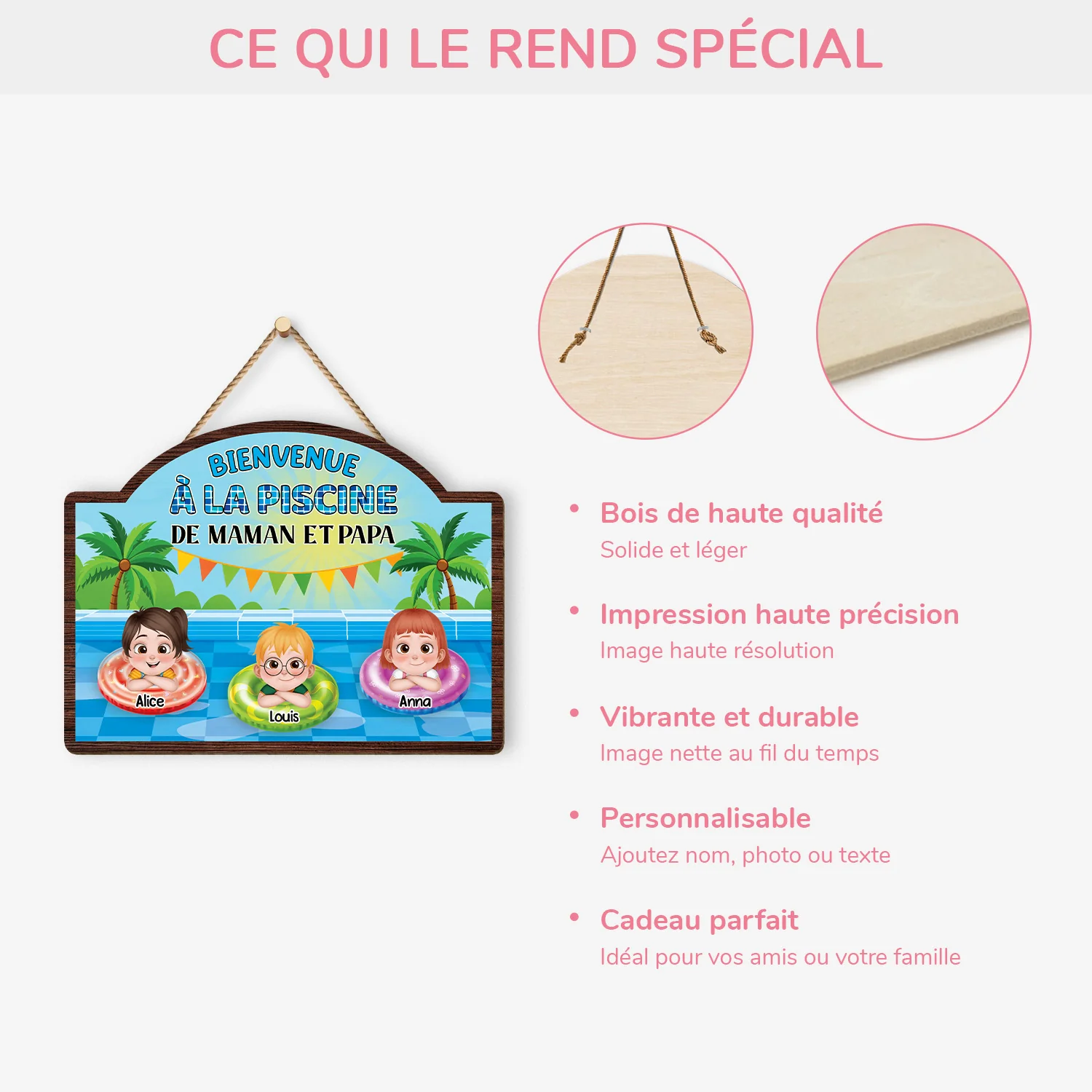 Plaque En Bois Personnalisée À Suspendre - Bienvenue À La Piscine - Image 4