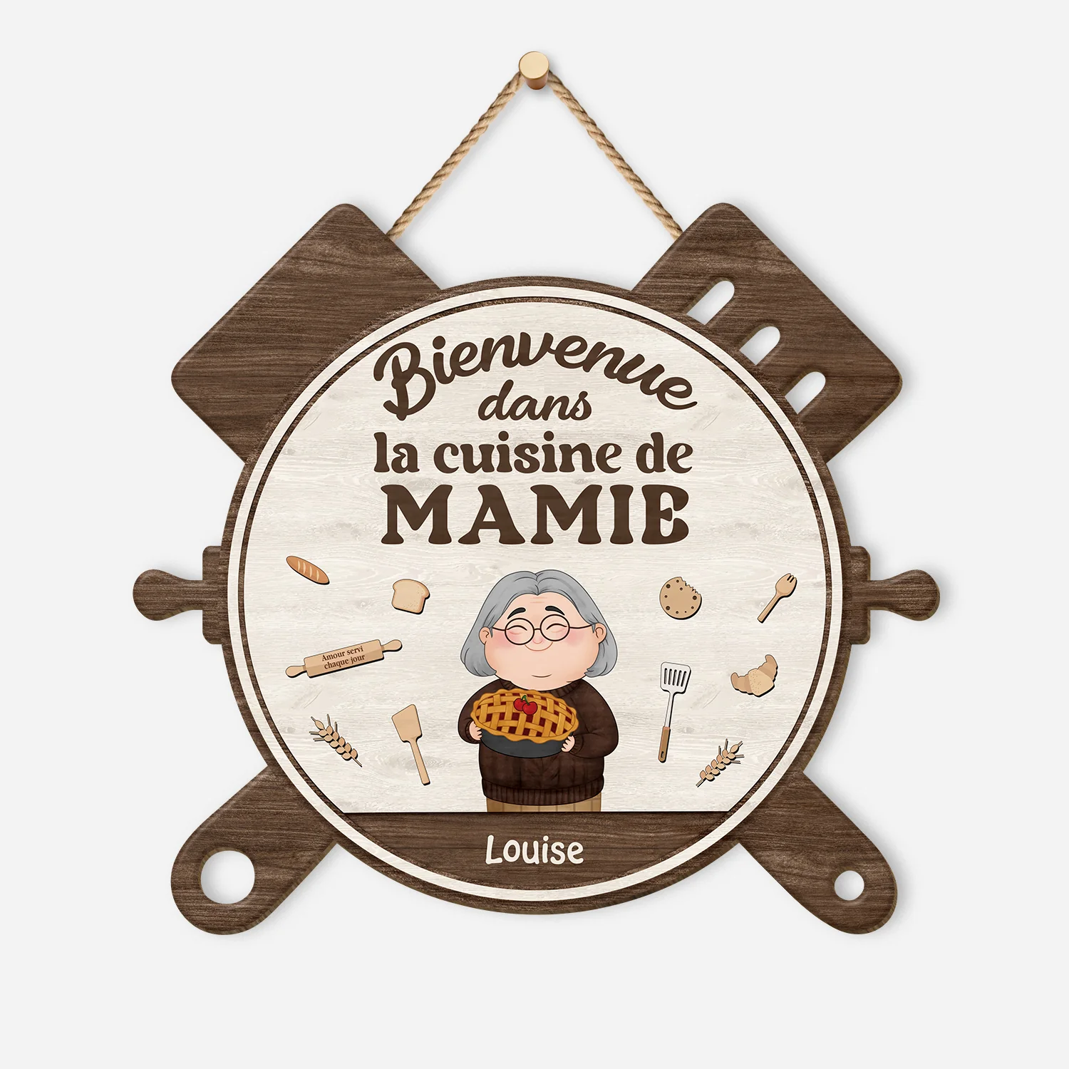 Plaque en Bois Personnalisée - Bienvenue Dans La Cuisine De Mamie