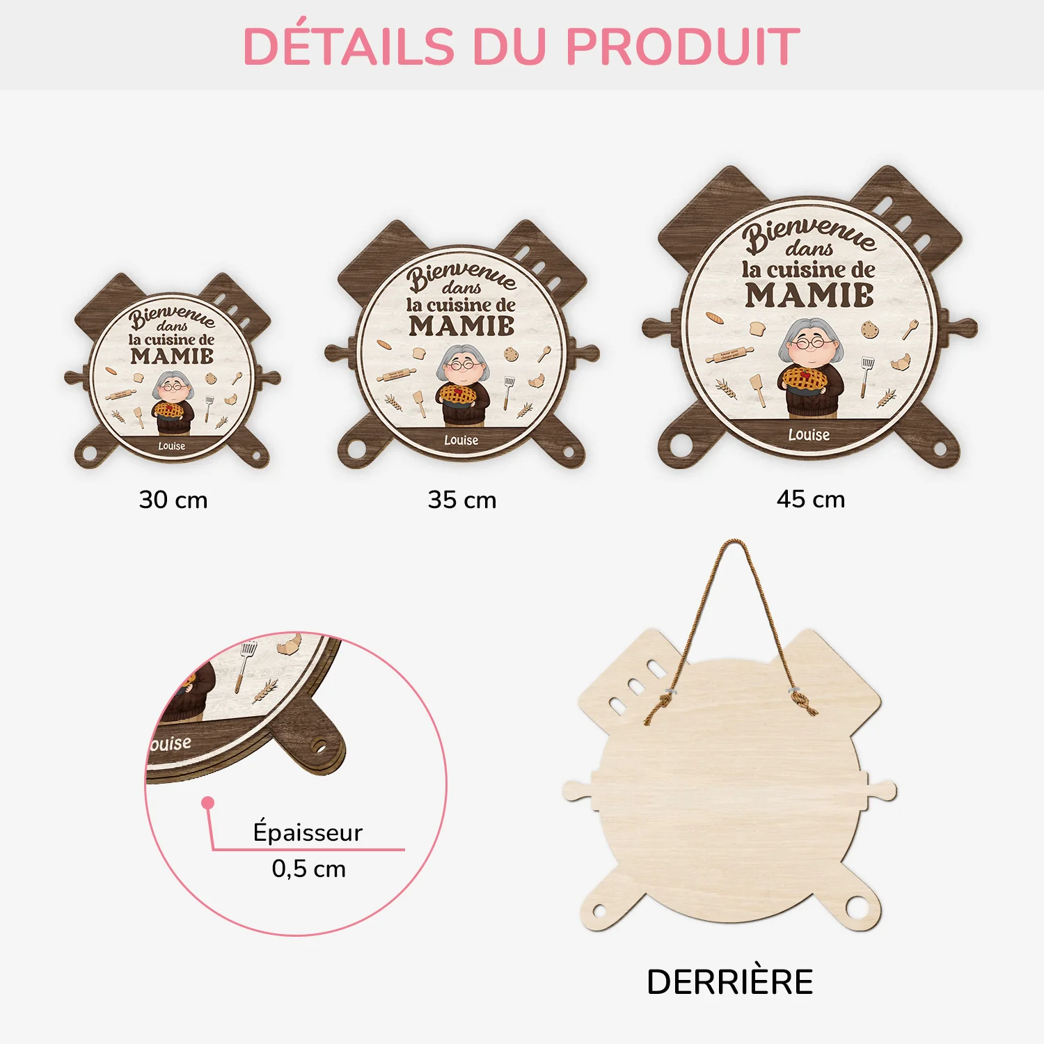 Plaque en Bois Personnalisée - Bienvenue Dans La Cuisine De Mamie - Image 3