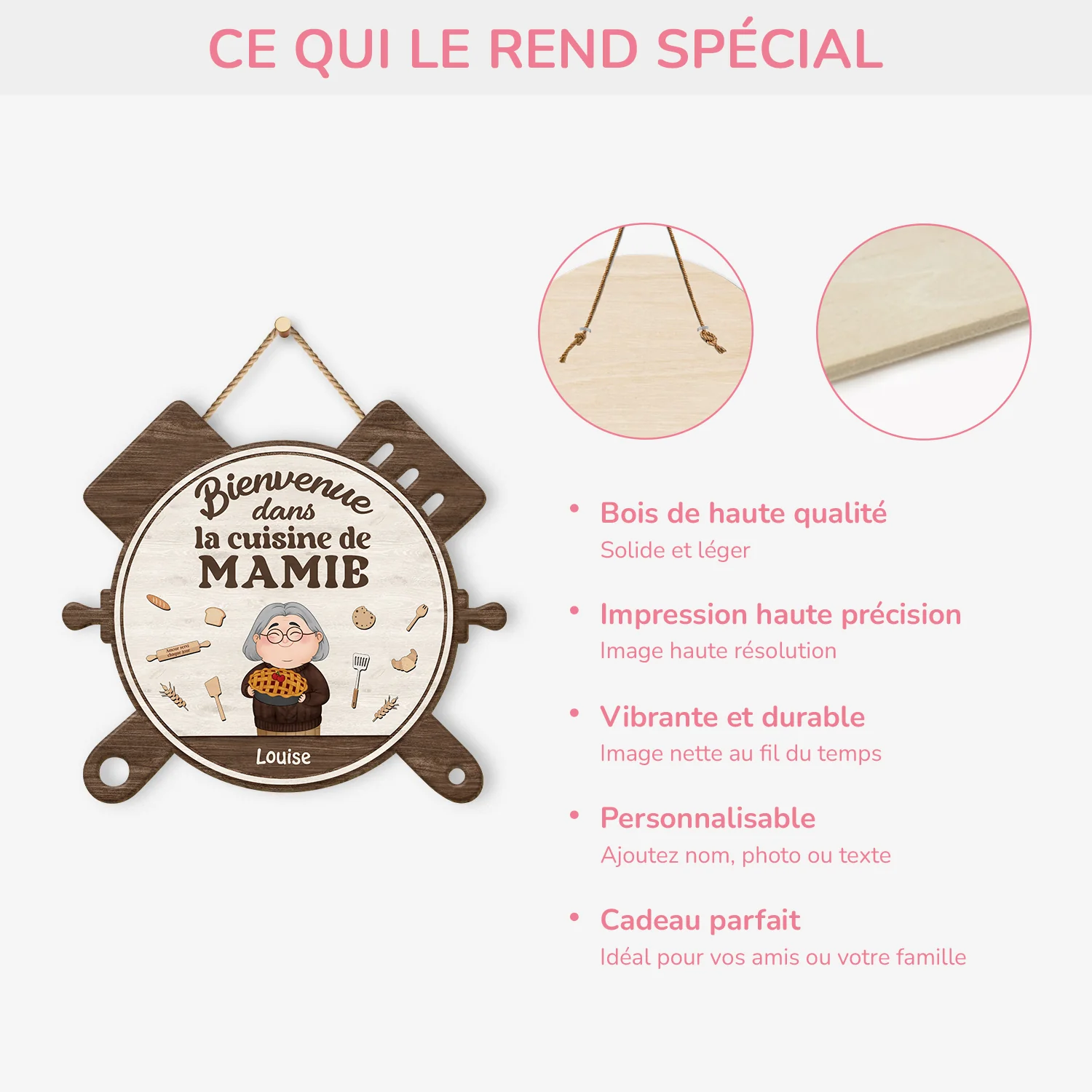 Plaque en Bois Personnalisée - Bienvenue Dans La Cuisine De Mamie - Image 4
