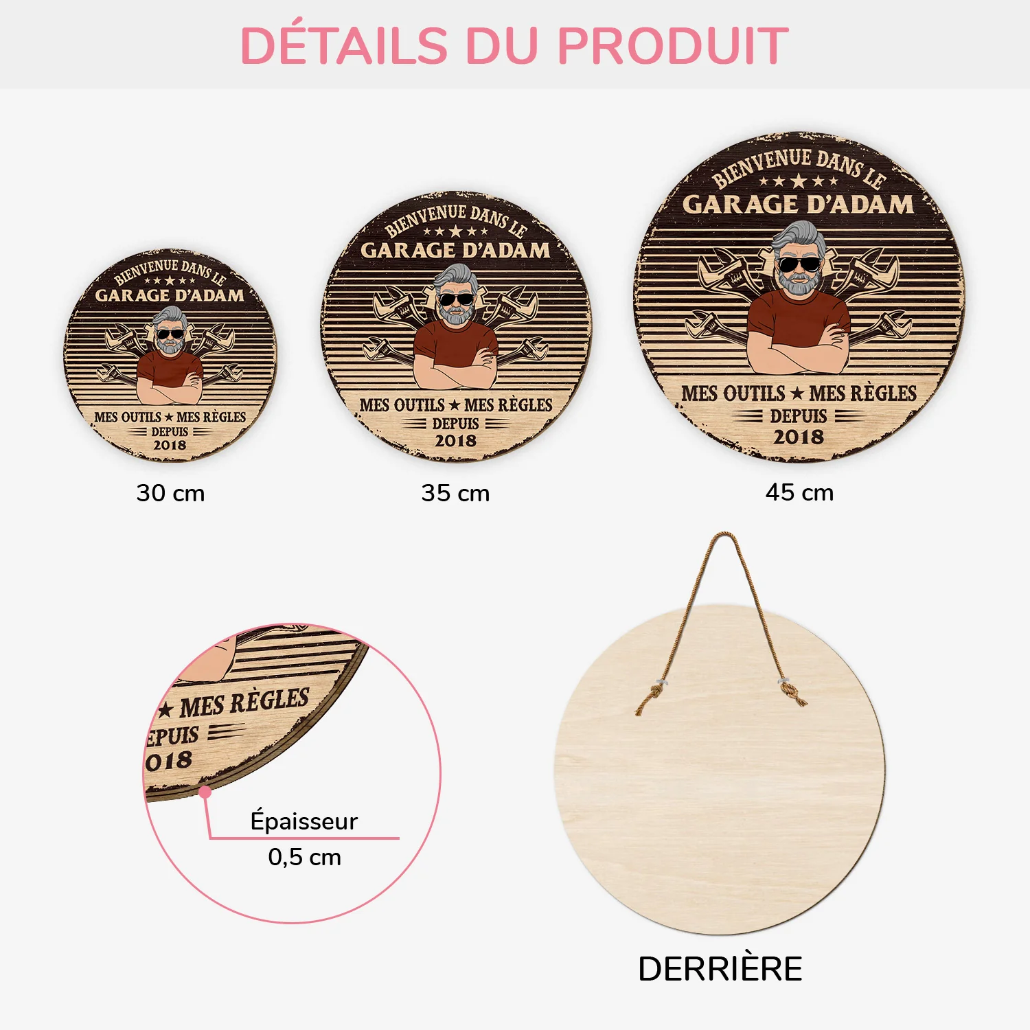 Plaque En Bois Personnalisée À Suspendre - Bienvenue Dans Le Garage - Image 3