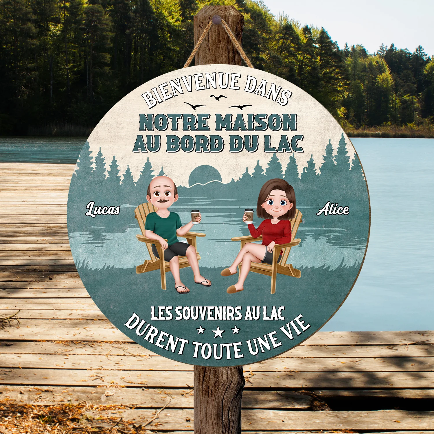 Plaque En Bois Personnalisée À Suspendre - Bienvenue Dans Notre Maison Au Bord Du Lac - Image 2