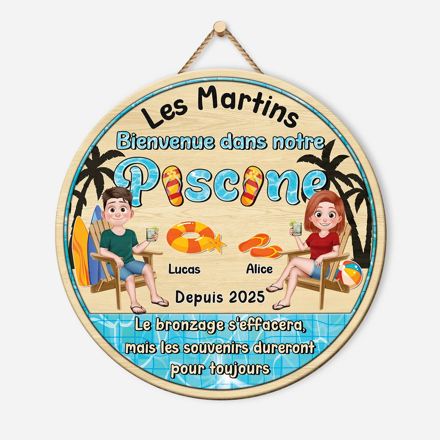 Plaque En Bois Personnalisée À Suspendre - Bienvenue Dans Notre Piscine