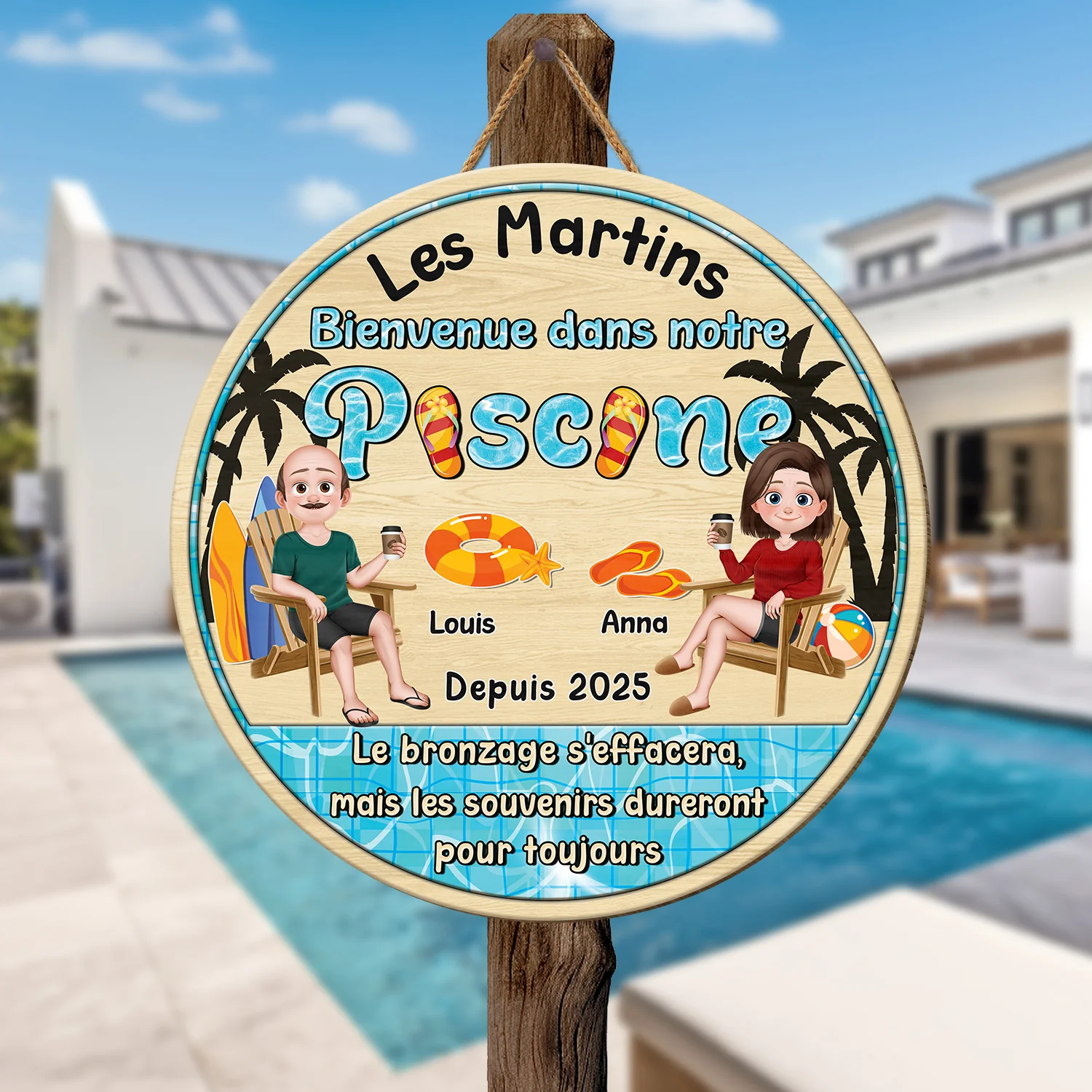 Plaque En Bois Personnalisée À Suspendre - Bienvenue Dans Notre Piscine - Image 2
