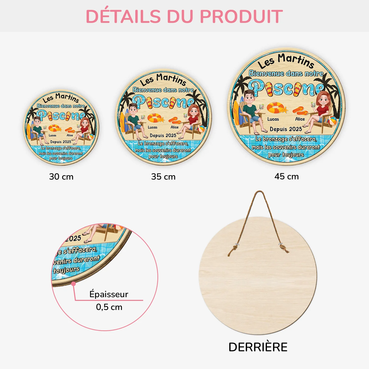 Plaque En Bois Personnalisée À Suspendre - Bienvenue Dans Notre Piscine - Image 3