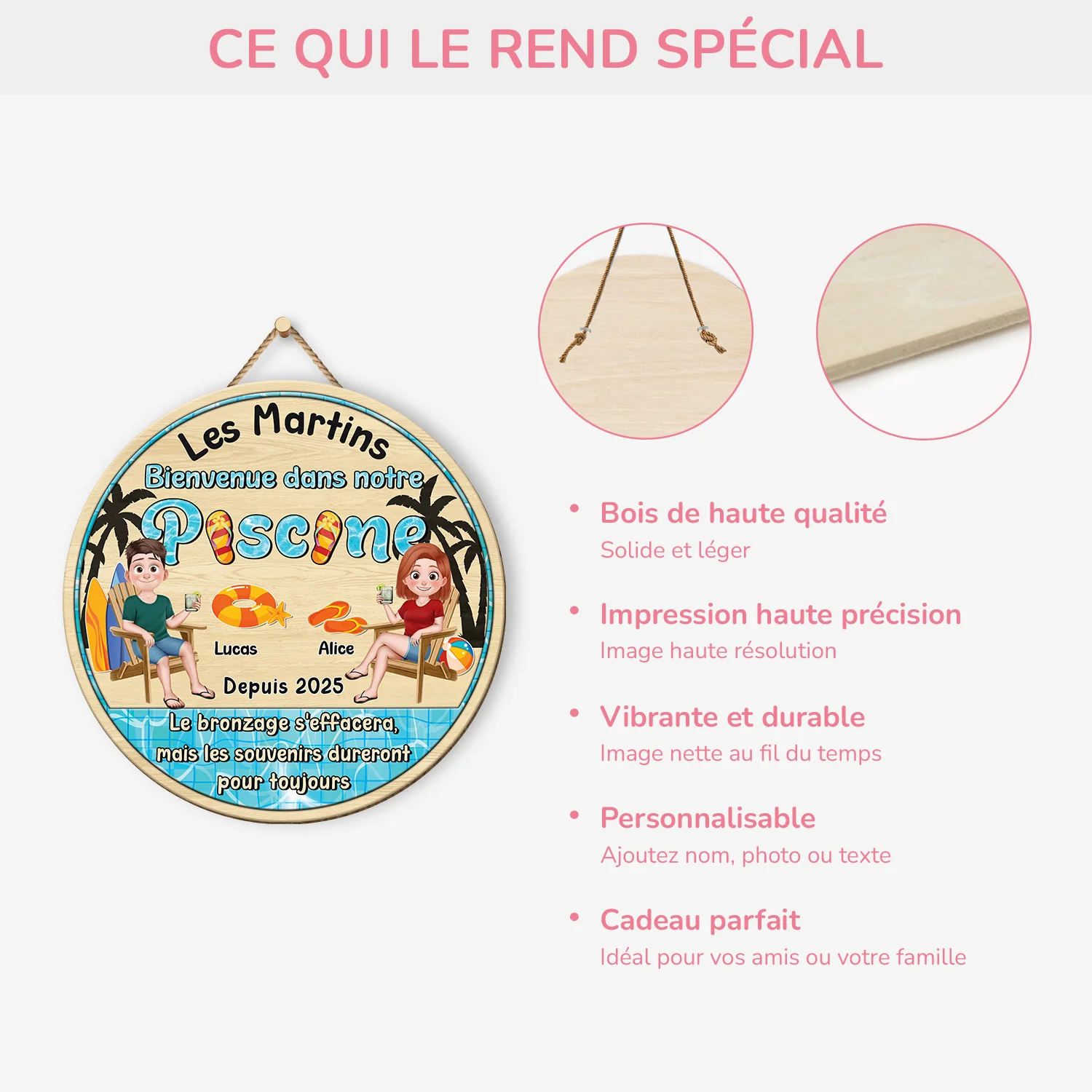 Plaque En Bois Personnalisée À Suspendre - Bienvenue Dans Notre Piscine - Image 4