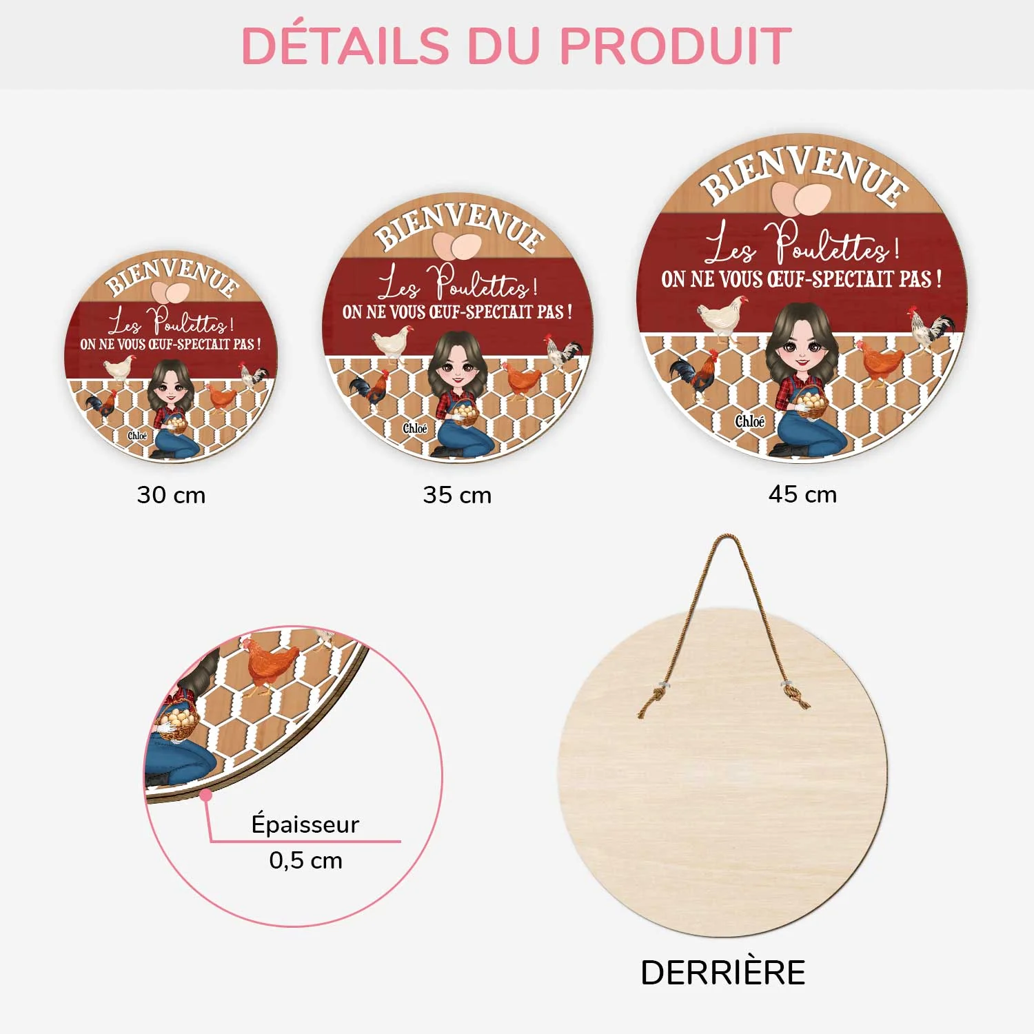 Plaque En Bois Personnalisée À Suspendre - Bienvenue Les Poulettes - Image 3