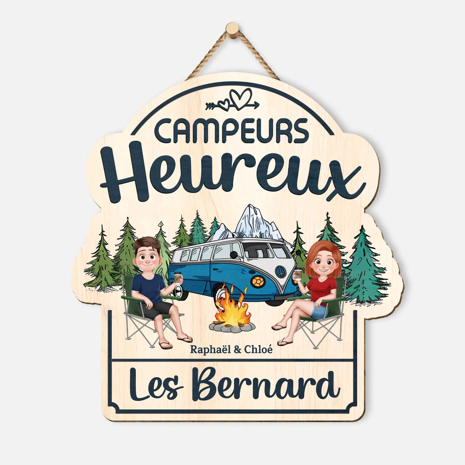 Plaque En Bois Personnalisée À Suspendre - Campeurs Heureux