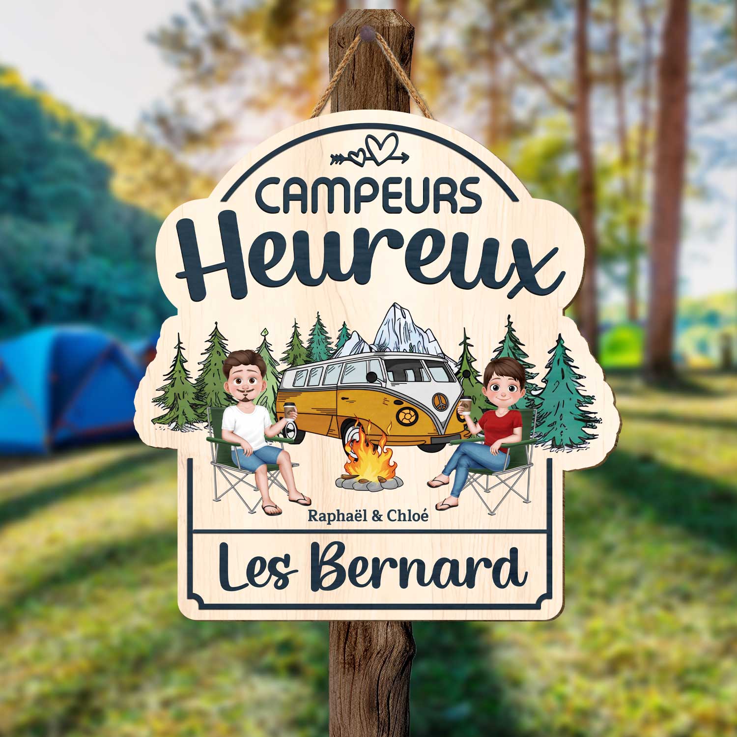 Plaque En Bois Personnalisée À Suspendre - Campeurs Heureux - Image 2