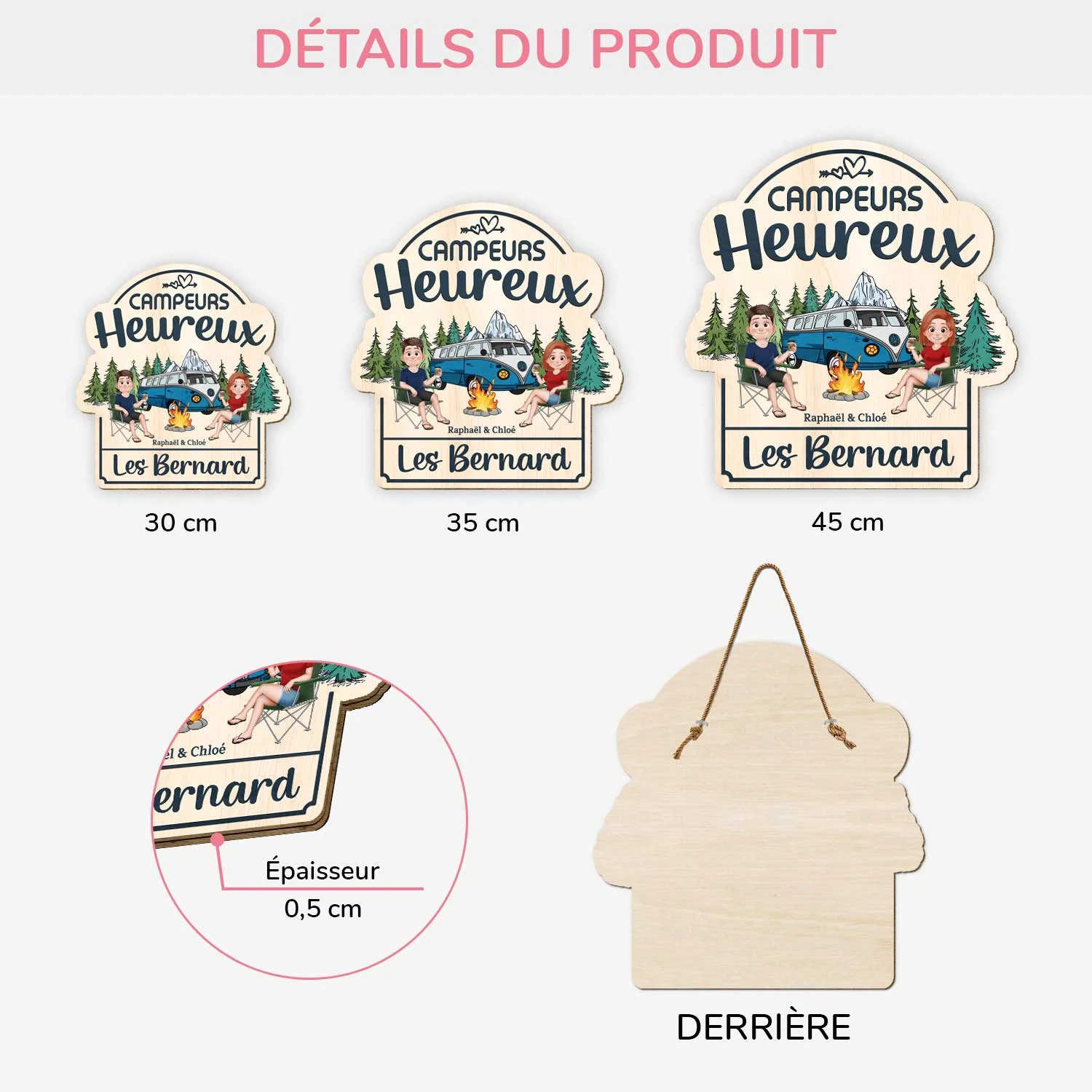 Plaque En Bois Personnalisée À Suspendre - Campeurs Heureux - Image 3