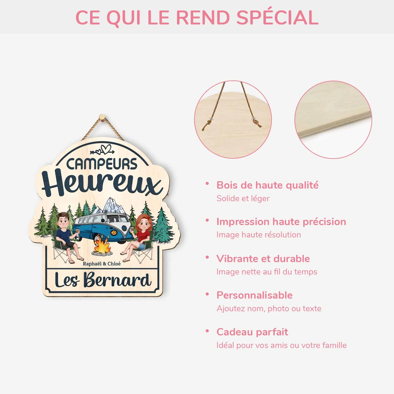 Plaque En Bois Personnalisée À Suspendre - Campeurs Heureux - Image 4