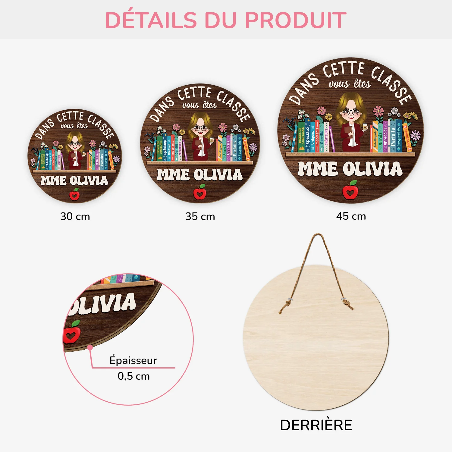 Plaque En Bois Personnalisée À Suspendre - Dans Cette Classe - Image 3