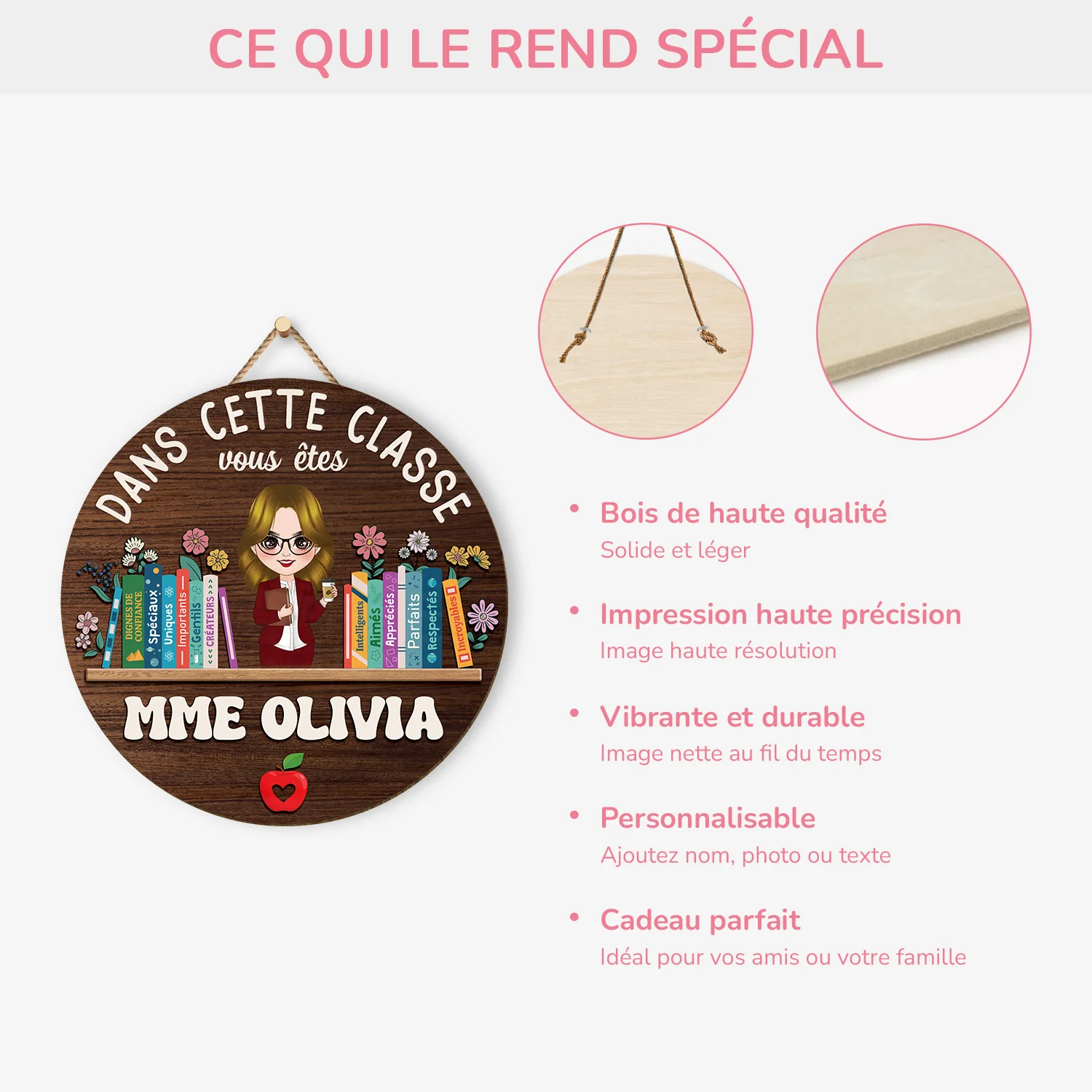 Plaque En Bois Personnalisée À Suspendre - Dans Cette Classe - Image 4