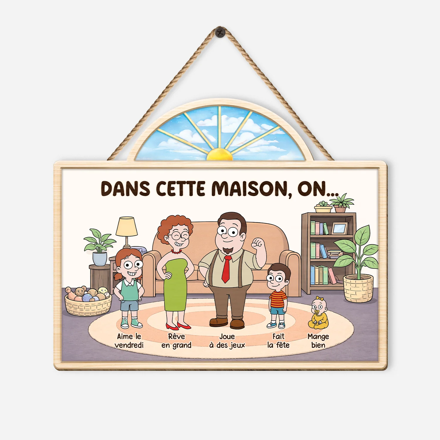 Plaque En Bois Personnalisée À Suspendre Famille - Dans Cette Maison