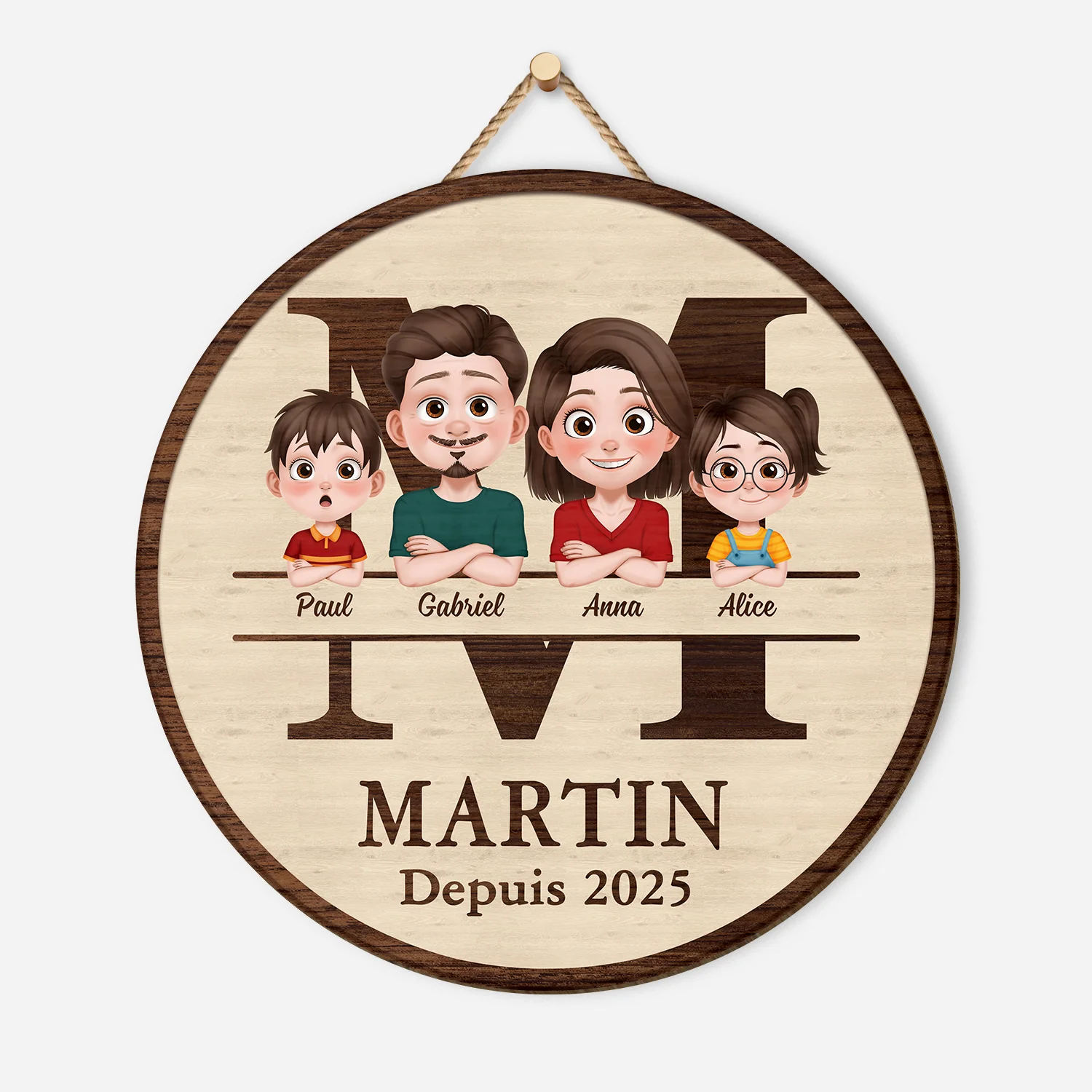 Plaque En Bois Personnalisée À Suspendre Famille Depuis - Design Cartoon