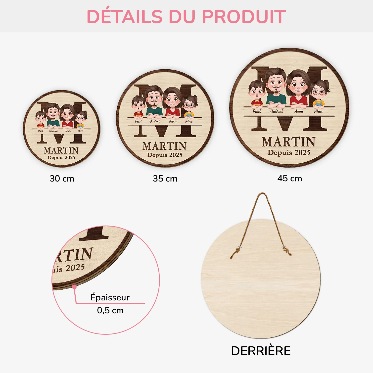 Plaque En Bois Personnalisée À Suspendre Famille Depuis - Design Cartoon - Image 3
