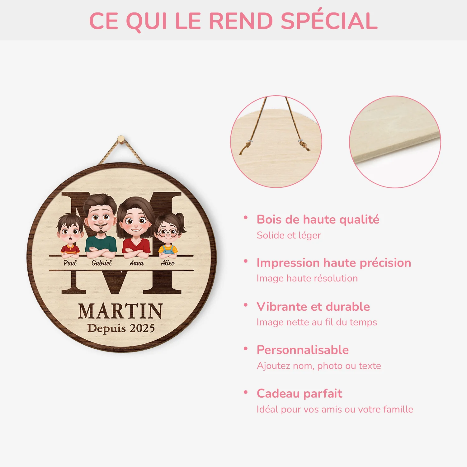 Plaque En Bois Personnalisée À Suspendre Famille Depuis - Design Cartoon - Image 4