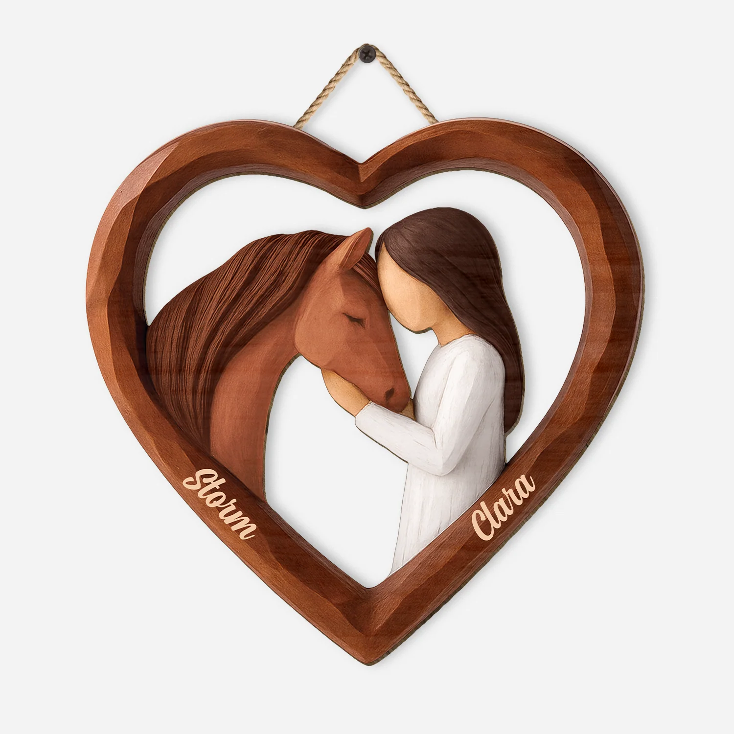 Plaque En Bois Personnalisée À Suspendre Femme/Homme - Amour De Cheval