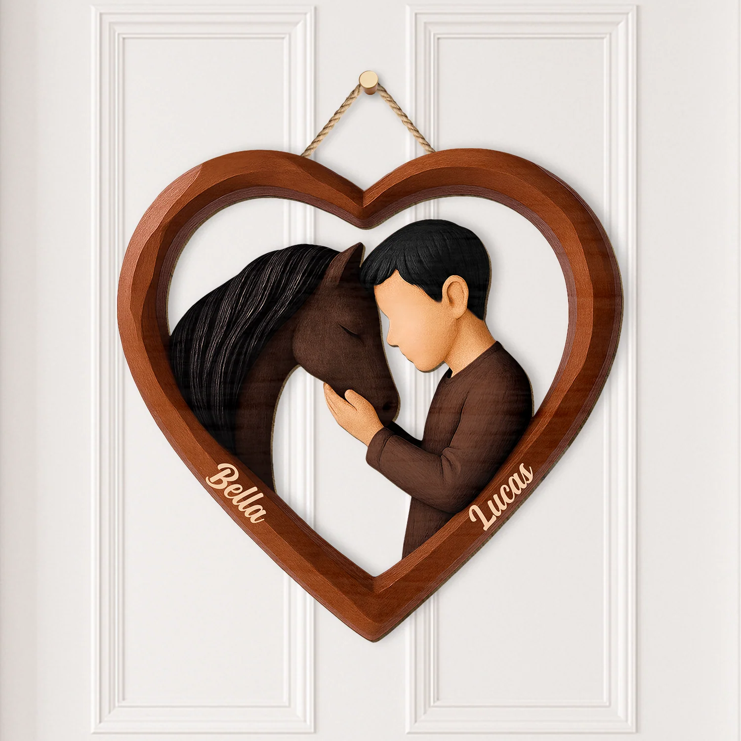 Plaque En Bois Personnalisée À Suspendre Femme/Homme - Amour De Cheval - Image 2