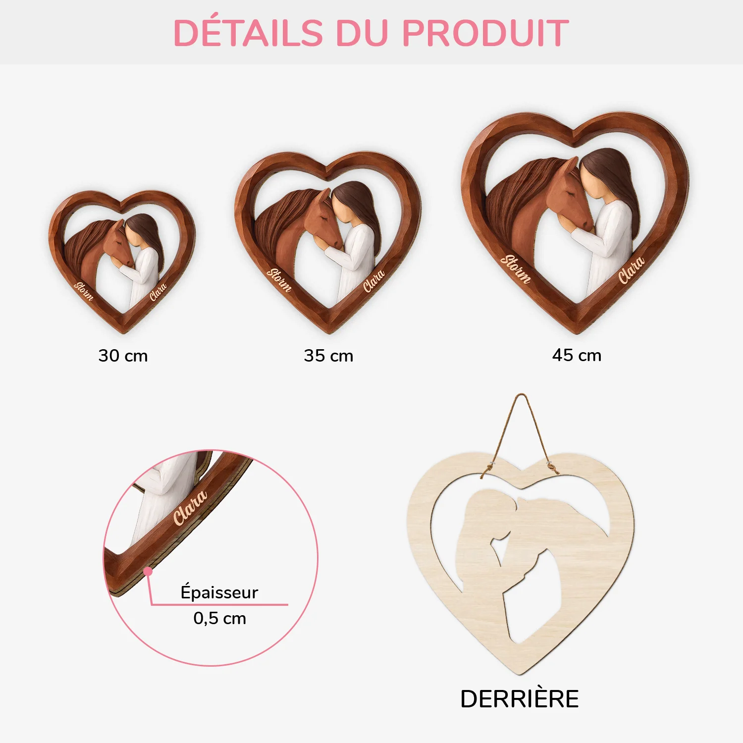 Plaque En Bois Personnalisée À Suspendre Femme/Homme - Amour De Cheval - Image 3