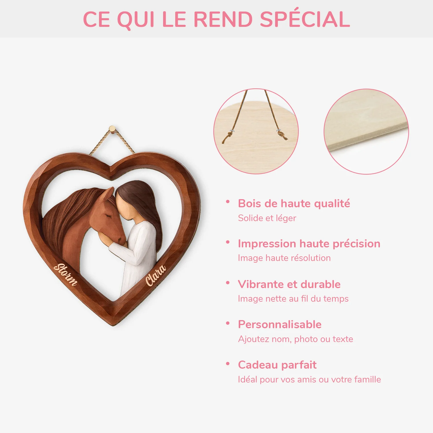 Plaque En Bois Personnalisée À Suspendre Femme/Homme - Amour De Cheval - Image 4