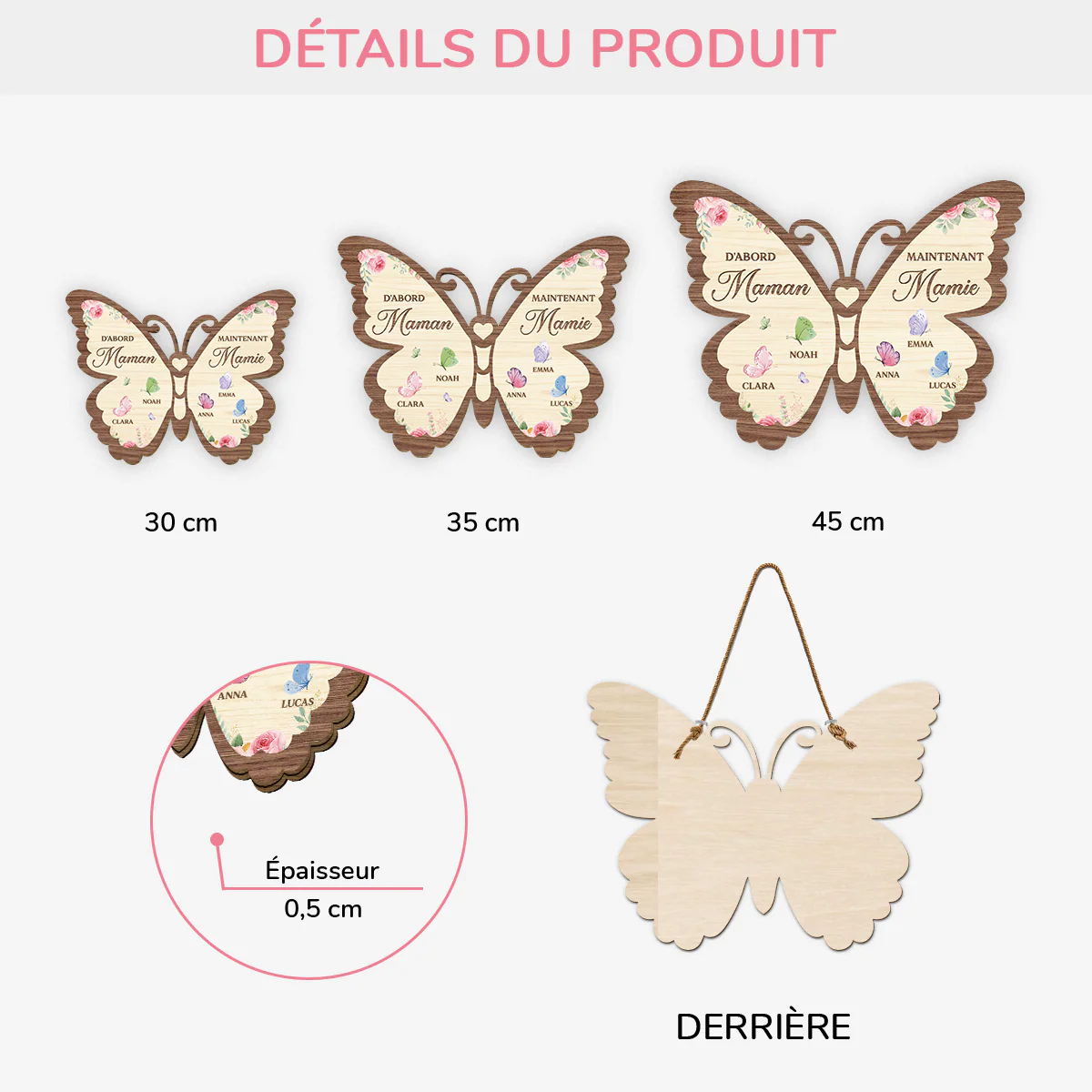 Plaque En Bois Personnalisée À Suspendre Forme Papillon - D'abord Maman Ensuite Mamie - Image 3