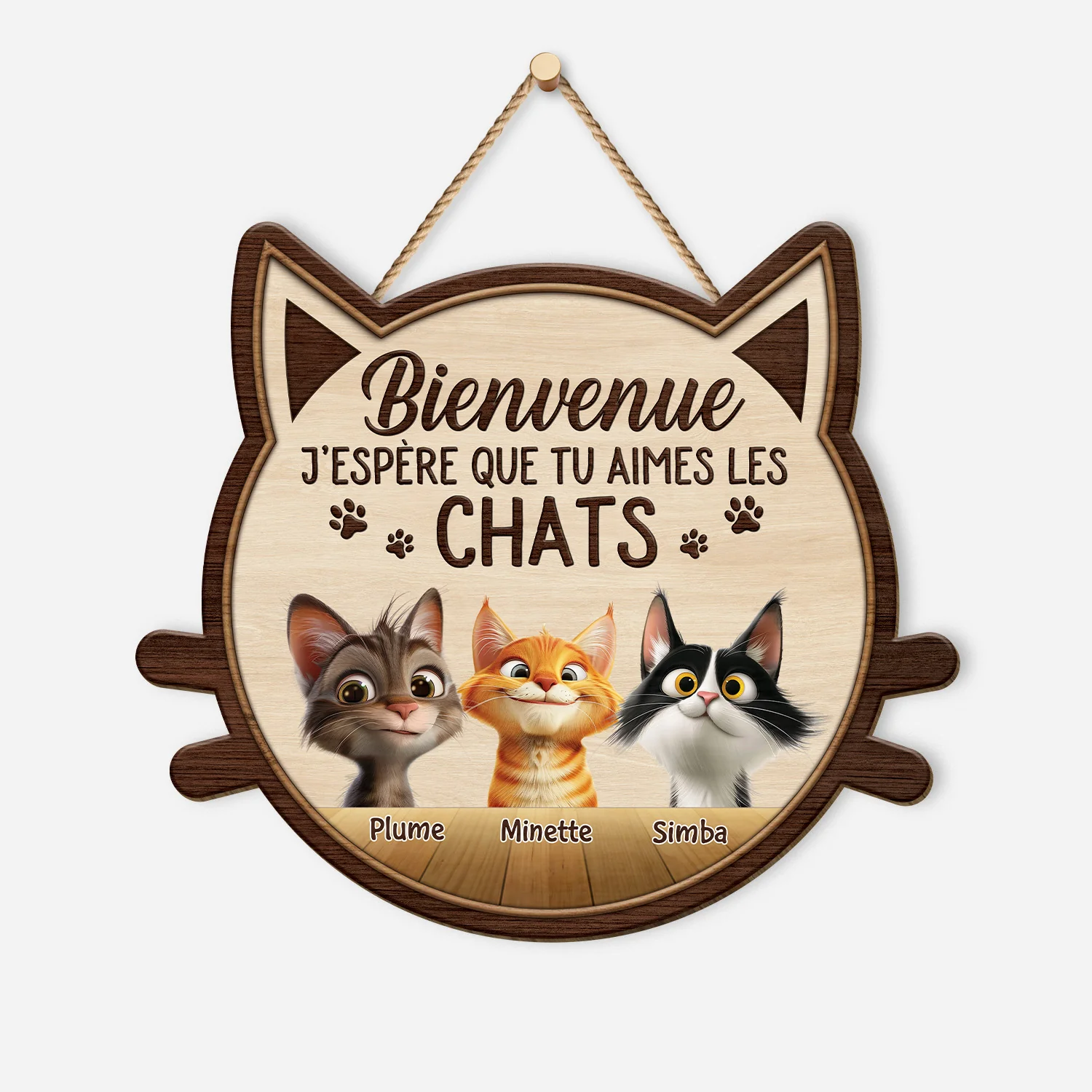 Cadeau Personnalisé Chat | Plaque À Suspendre J'espère Que Tu Aimes Les Chats