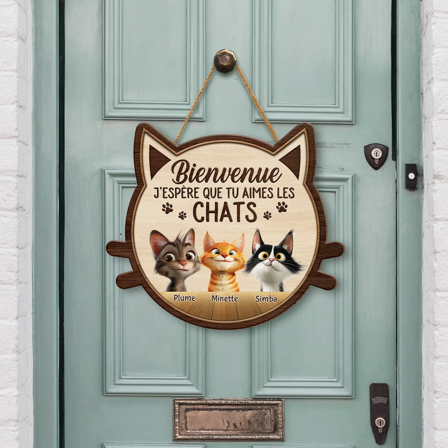 Cadeau Personnalisé Chat | Plaque À Suspendre J'espère Que Tu Aimes Les Chats - Image 2