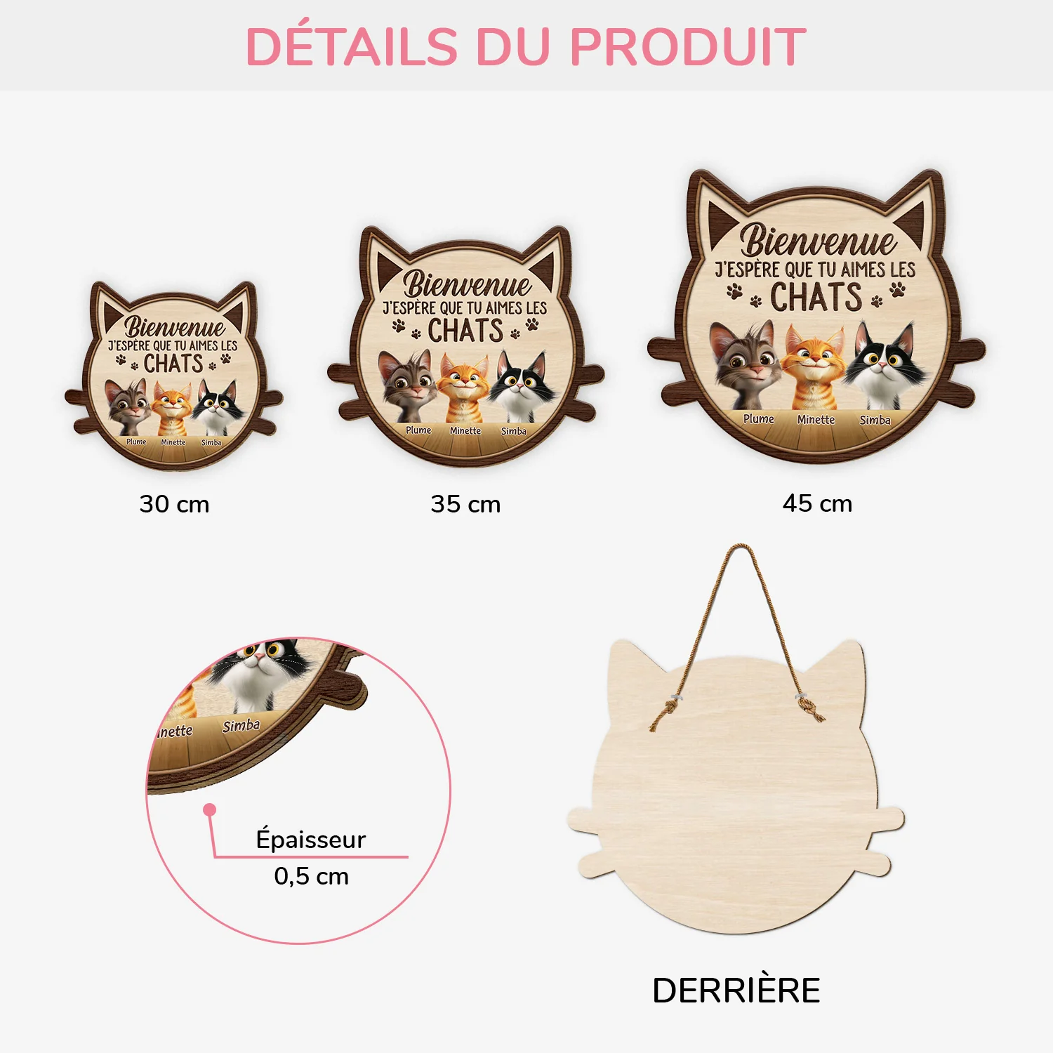 Cadeau Personnalisé Chat | Plaque À Suspendre J'espère Que Tu Aimes Les Chats - Image 3