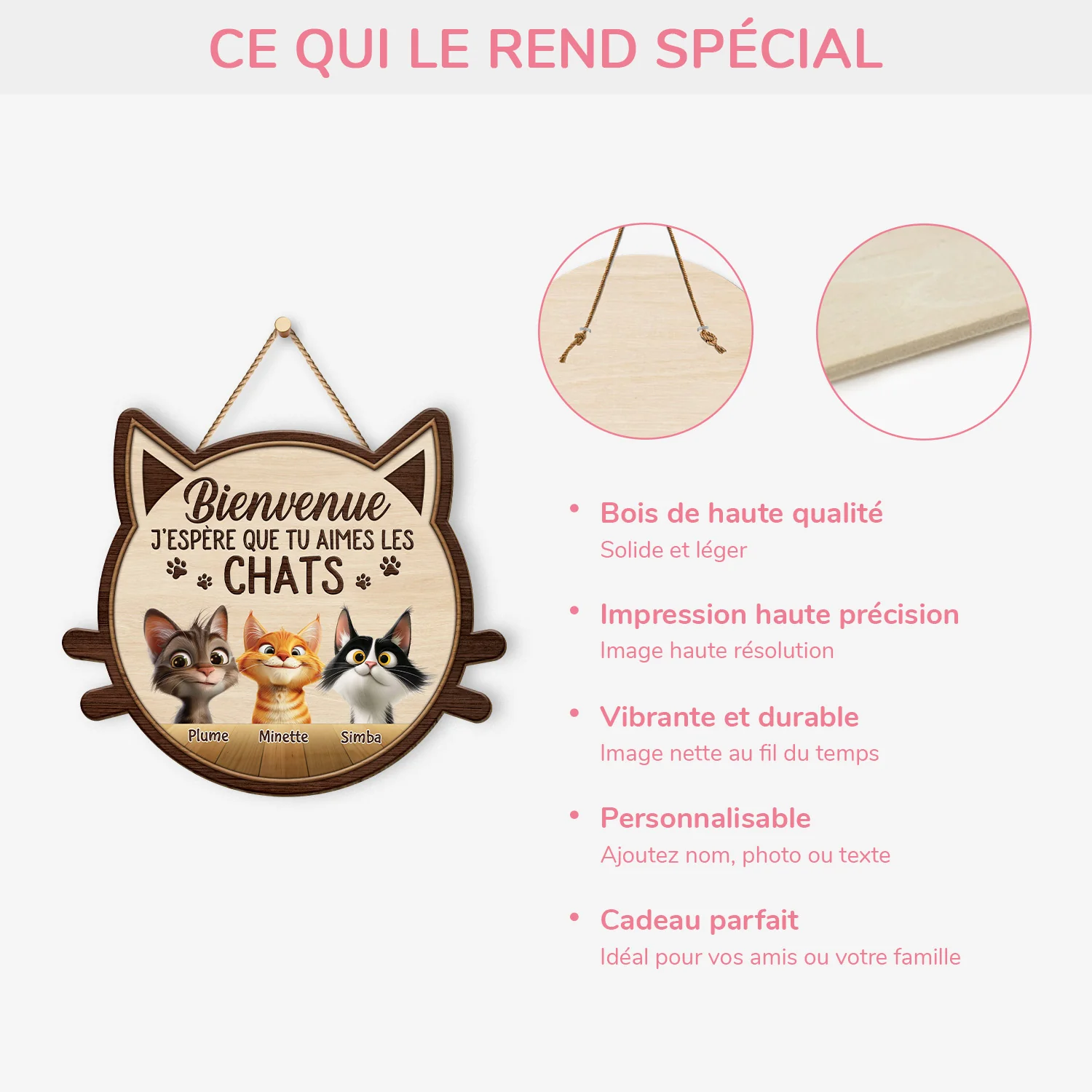 Cadeau Personnalisé Chat | Plaque À Suspendre J'espère Que Tu Aimes Les Chats - Image 4