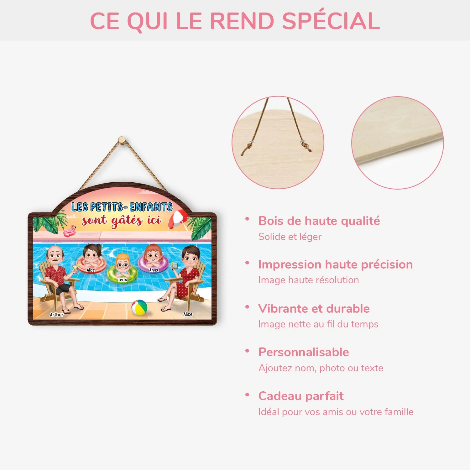 Plaque En Bois Personnalisée À Suspendre - Les Petits-Enfants Sont Gâtés Ici - Image 4