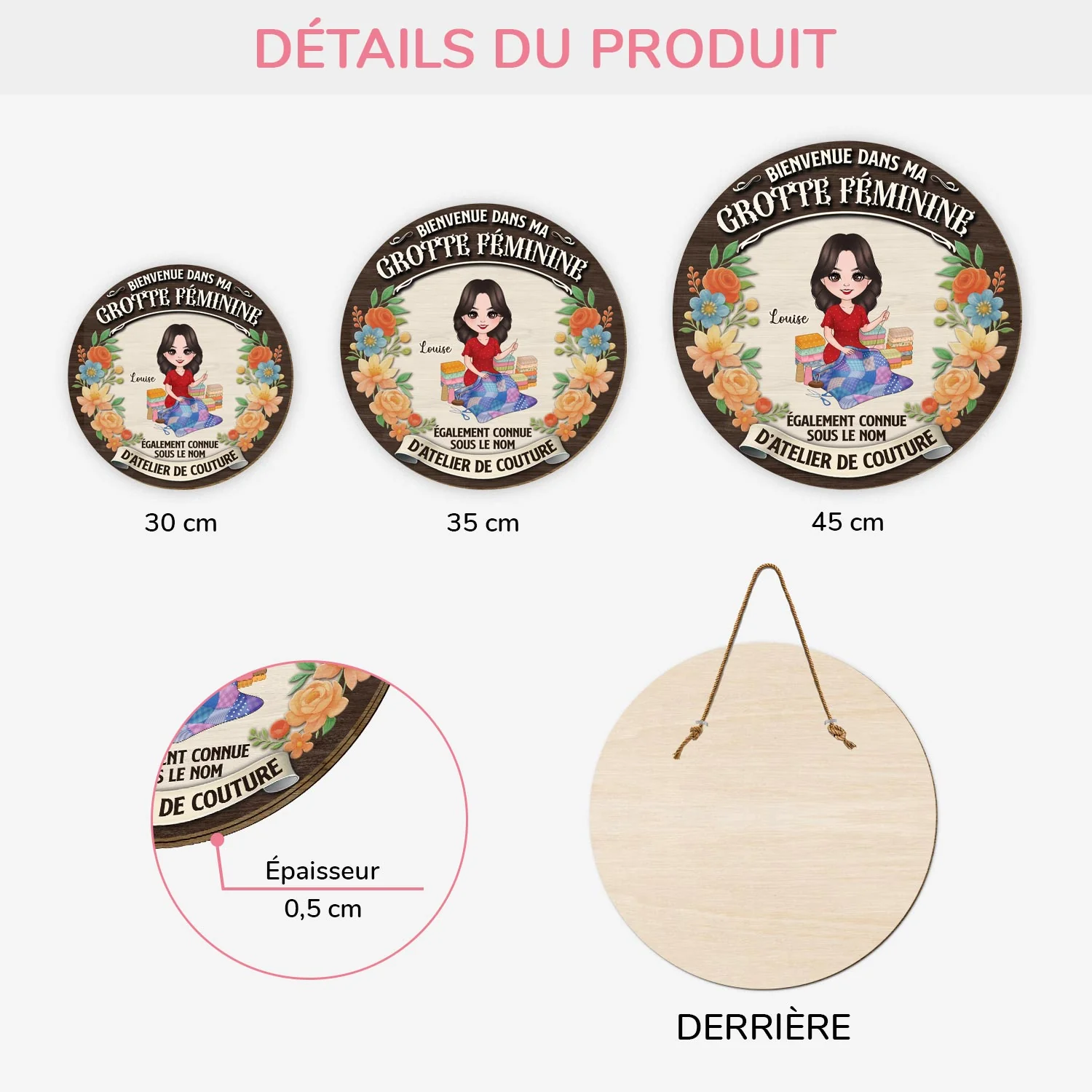 Plaque En Bois Personnalisée À Suspendre - Mon Atelier De Couture - Image 3