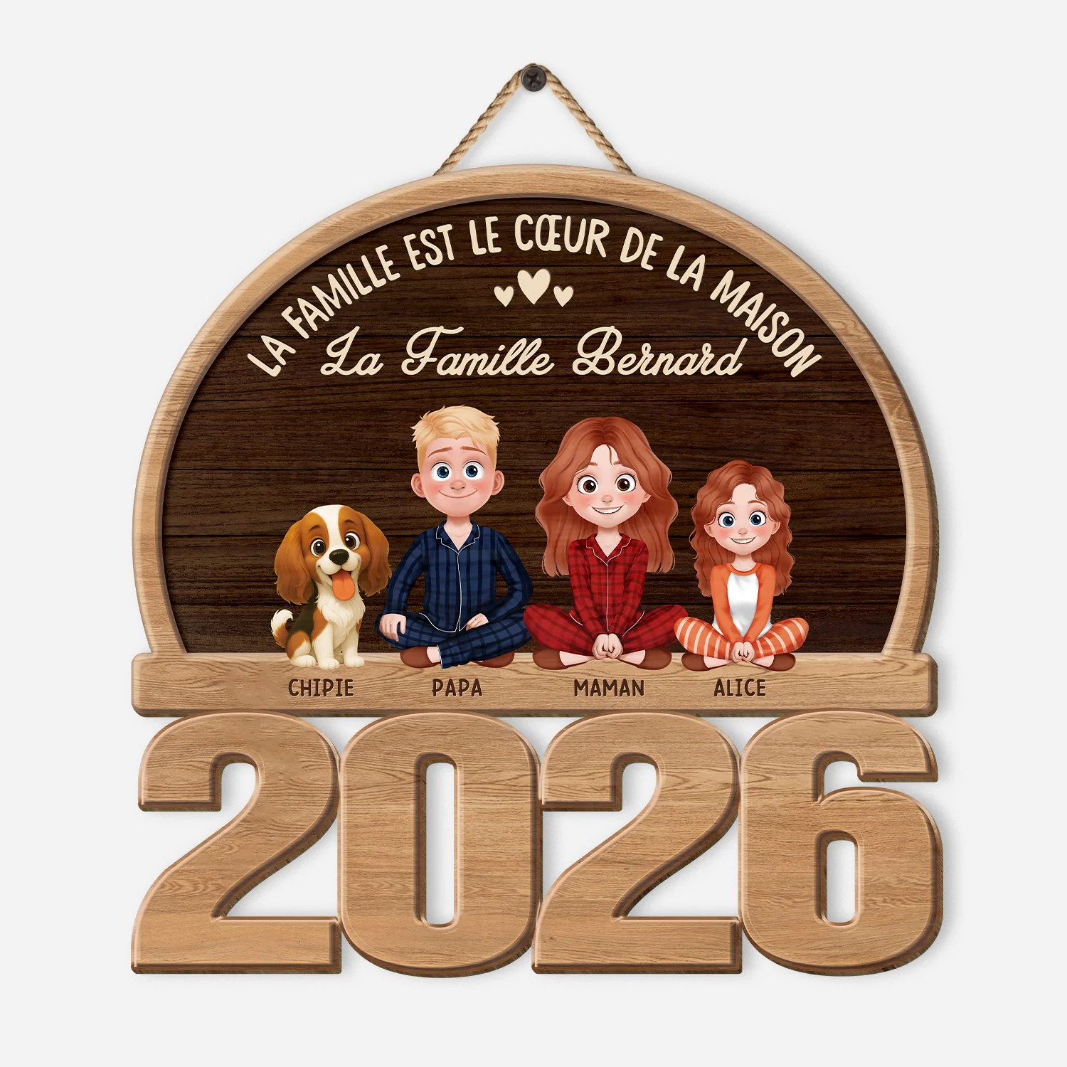 Plaque en bois famille personnalisé - La famille est coeur de la maison
