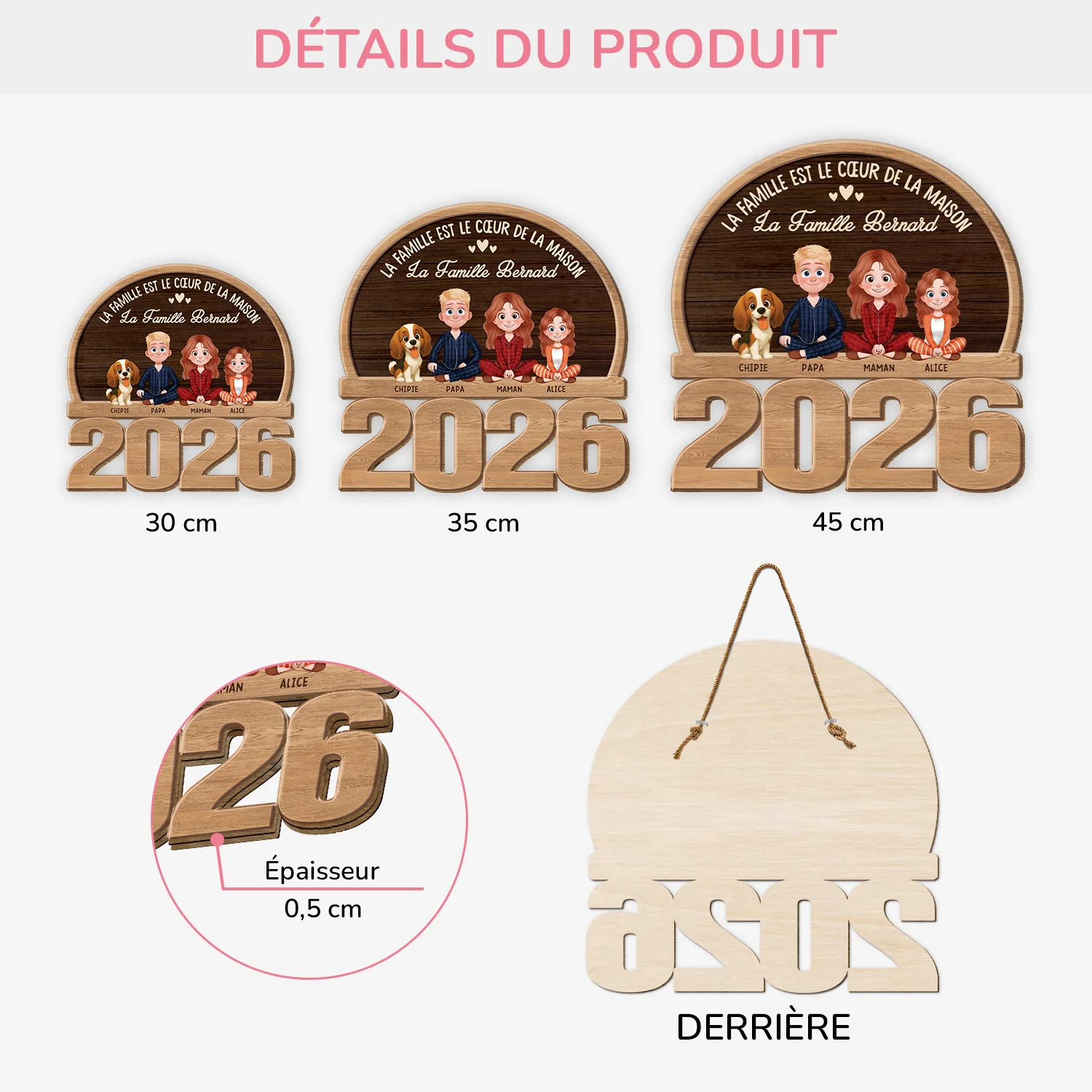 Plaque en bois famille personnalisé - La famille est coeur de la maison - Image 3
