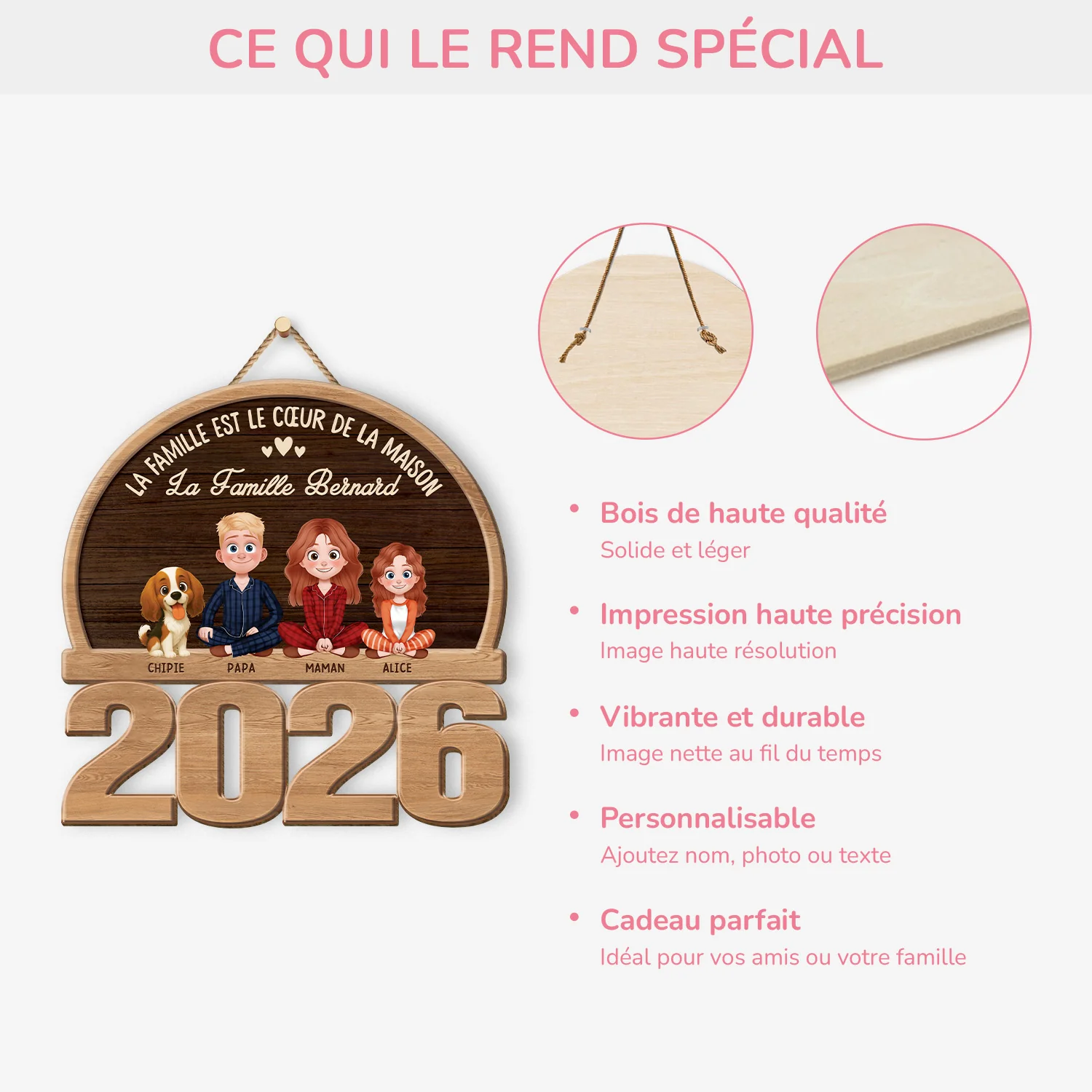 Plaque en bois famille personnalisé - La famille est coeur de la maison - Image 4