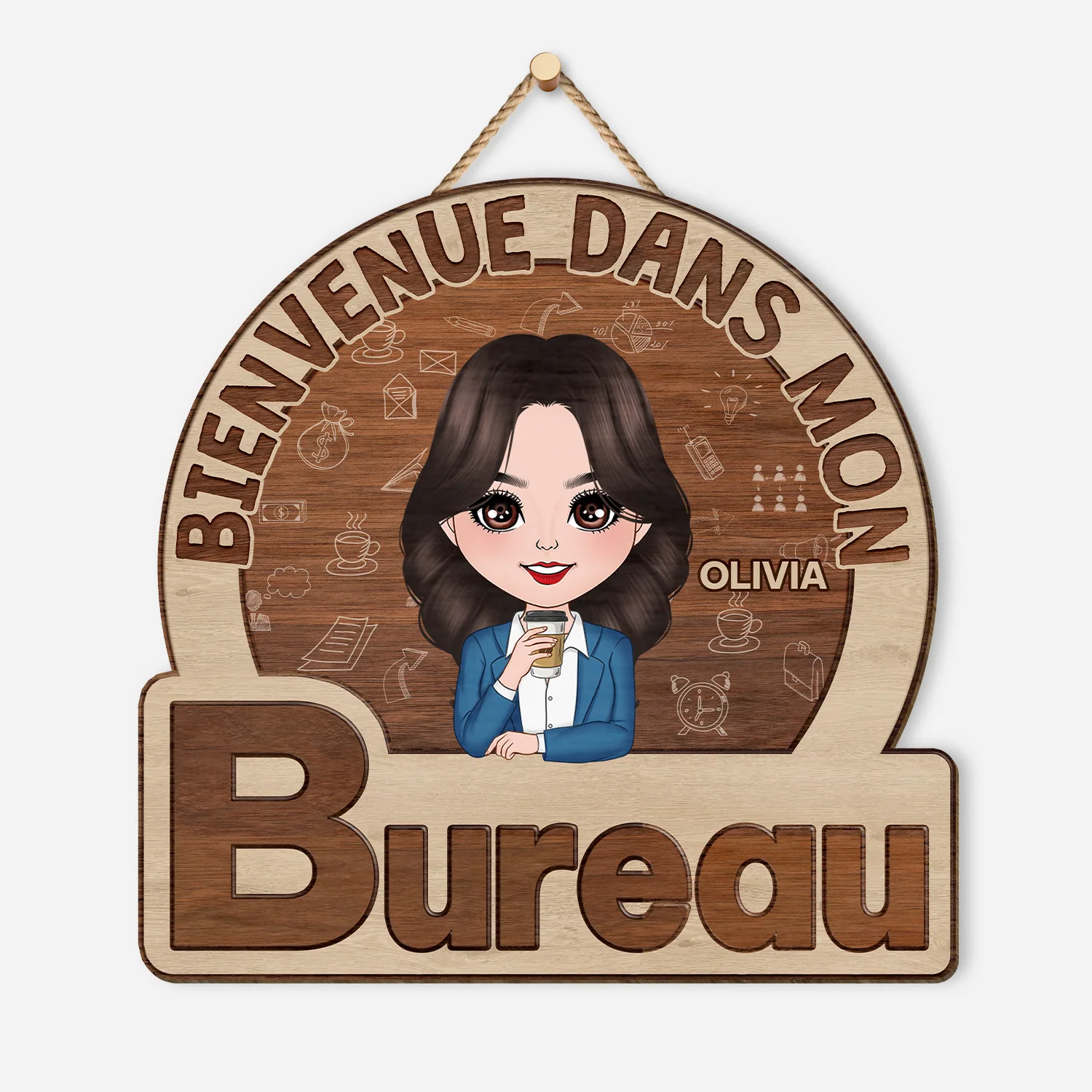 Plaque En Bois Personnalisée À Suspendre Pour Collègue - Bienvenue Dans Mon Bureau
