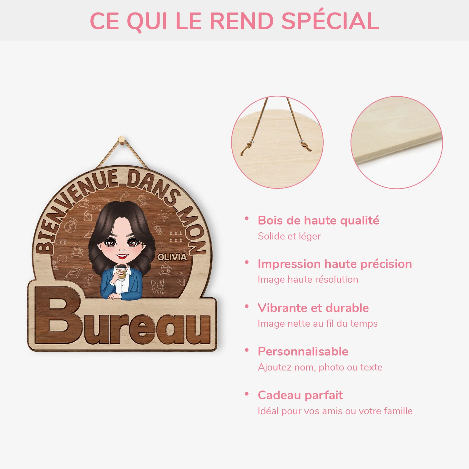 Plaque En Bois Personnalisée À Suspendre Pour Collègue - Bienvenue Dans Mon Bureau - Image 4