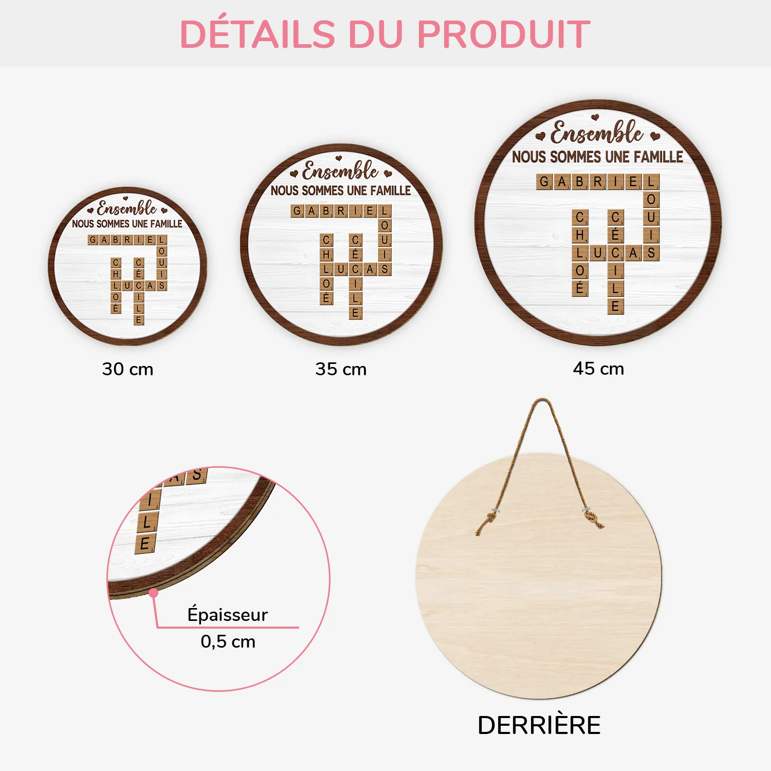 Plaque En Bois Personnalisée À Suspendre Pour Famille - Ensemble - Mots-Croisés - Image 3