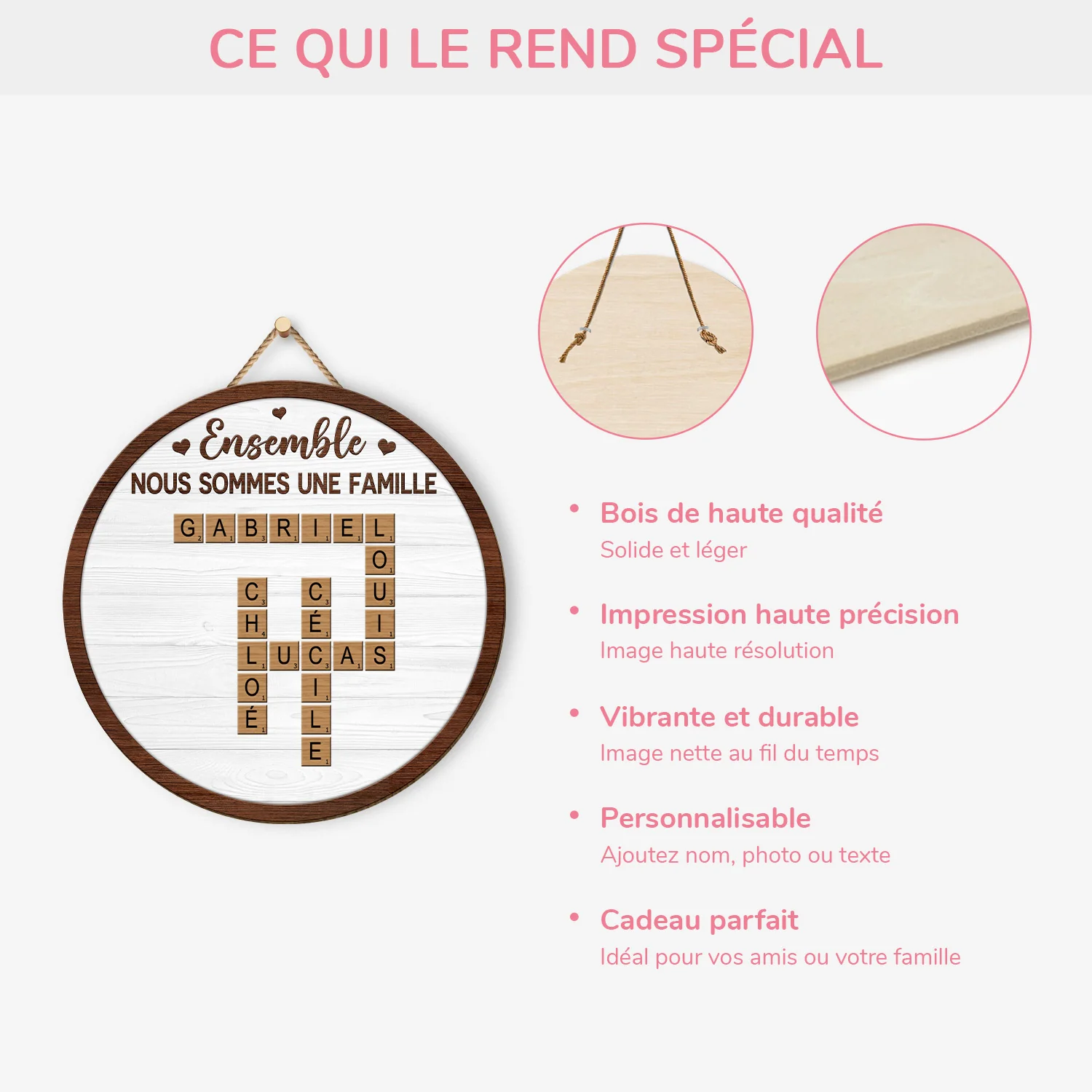 Plaque En Bois Personnalisée À Suspendre Pour Famille - Ensemble - Mots-Croisés - Image 4