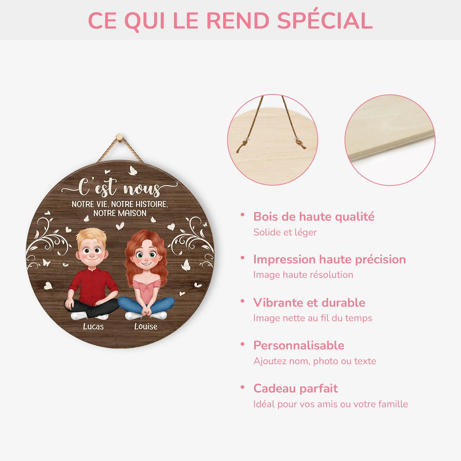 Plaque En Bois Personnalisée Pour Couple À Suspendre - C'est Nous - Image 4