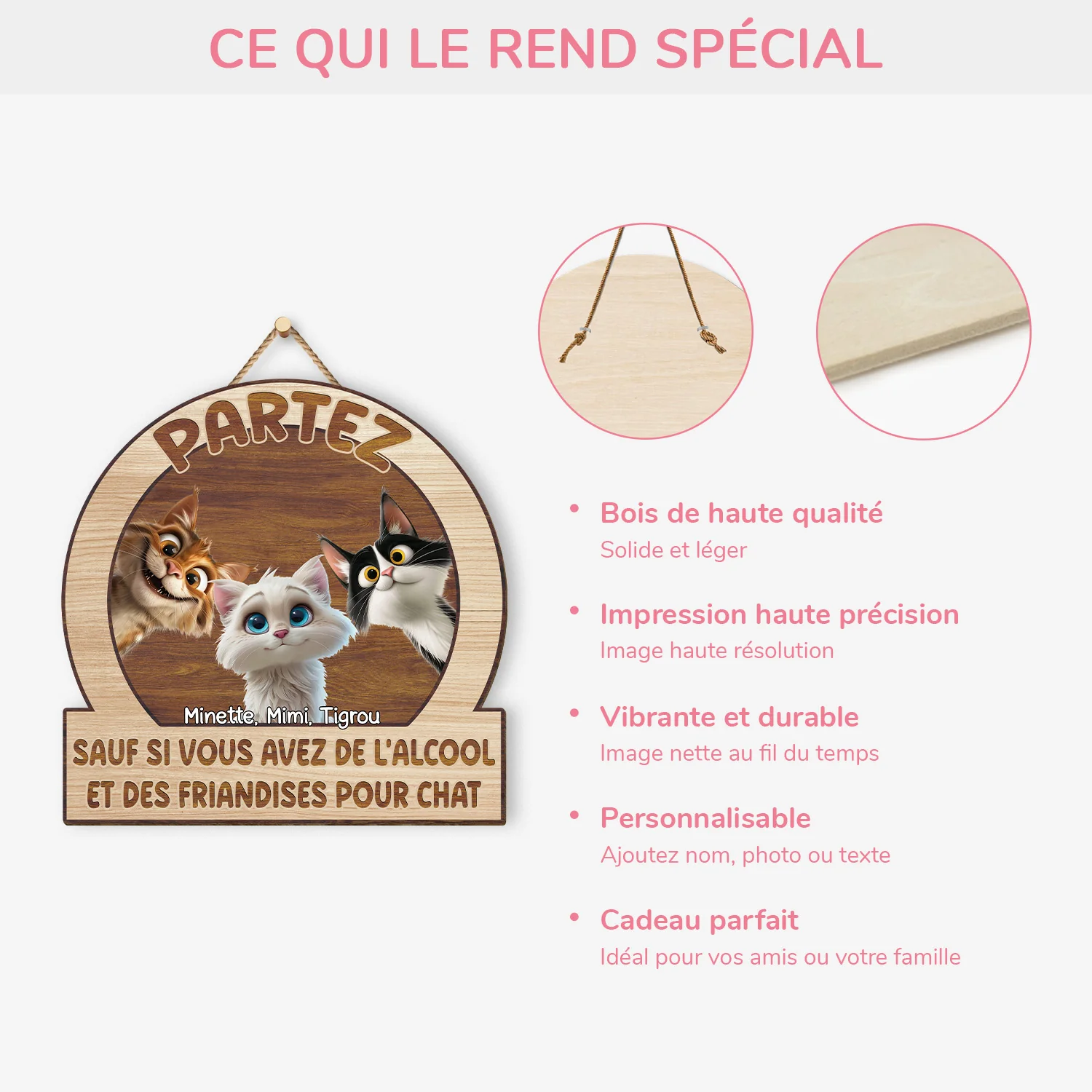 Plaque En Bois Personnalisée Avec Chat À Suspendre - Si Vous Avez De L'alcool - Image 4