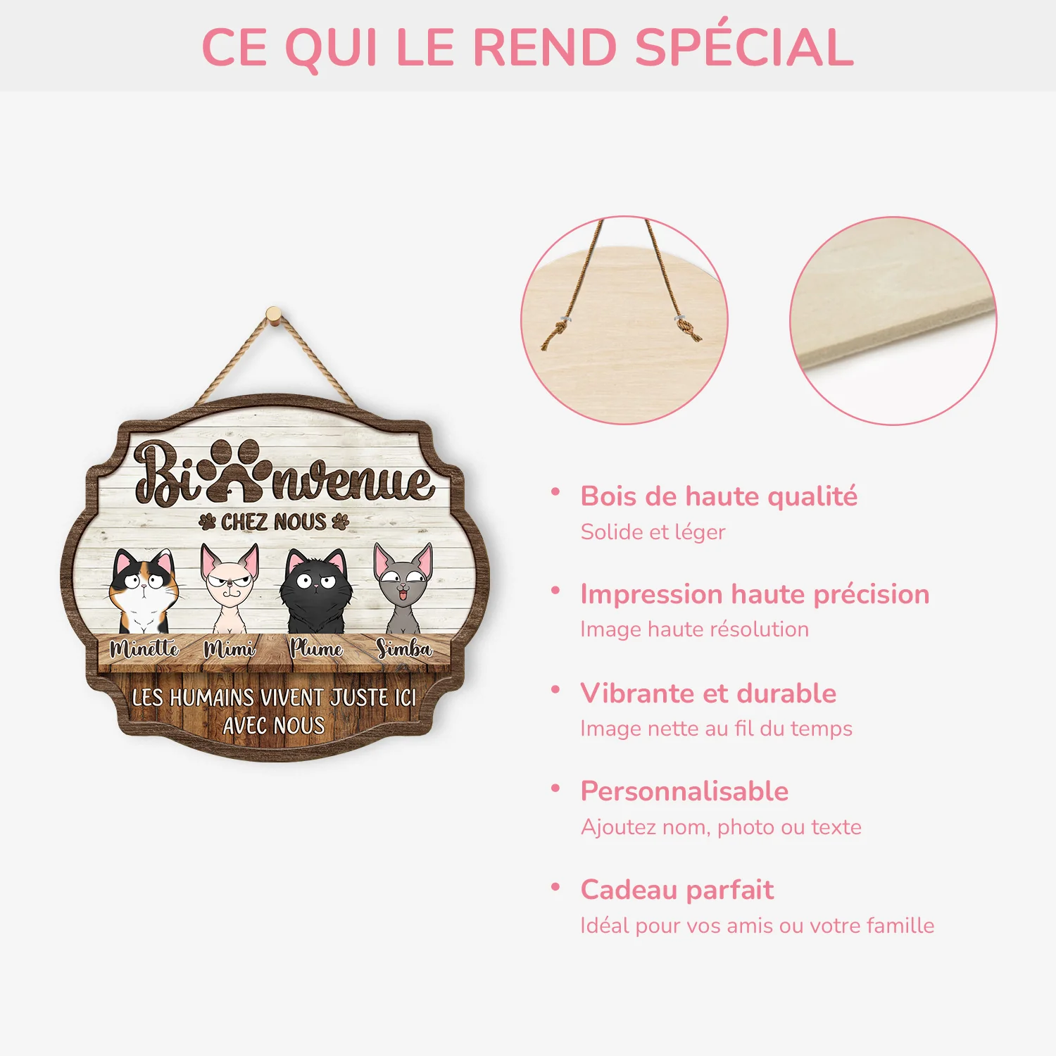 Cadeau Personnalisé Chat | Plaque En Bois À Suspendre Bienvenue Chez Nous - Image 4
