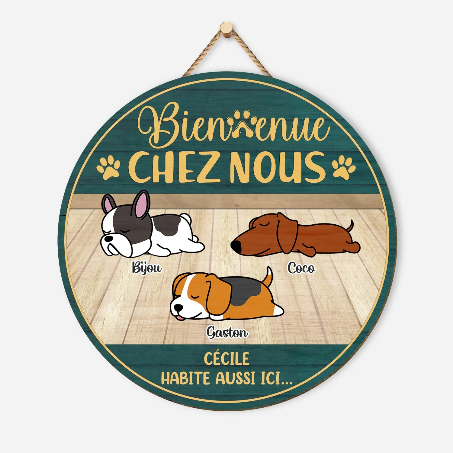 Plaque En Bois Personnalisée Avec Chien À Suspendre - Bienvenue Chez Nous