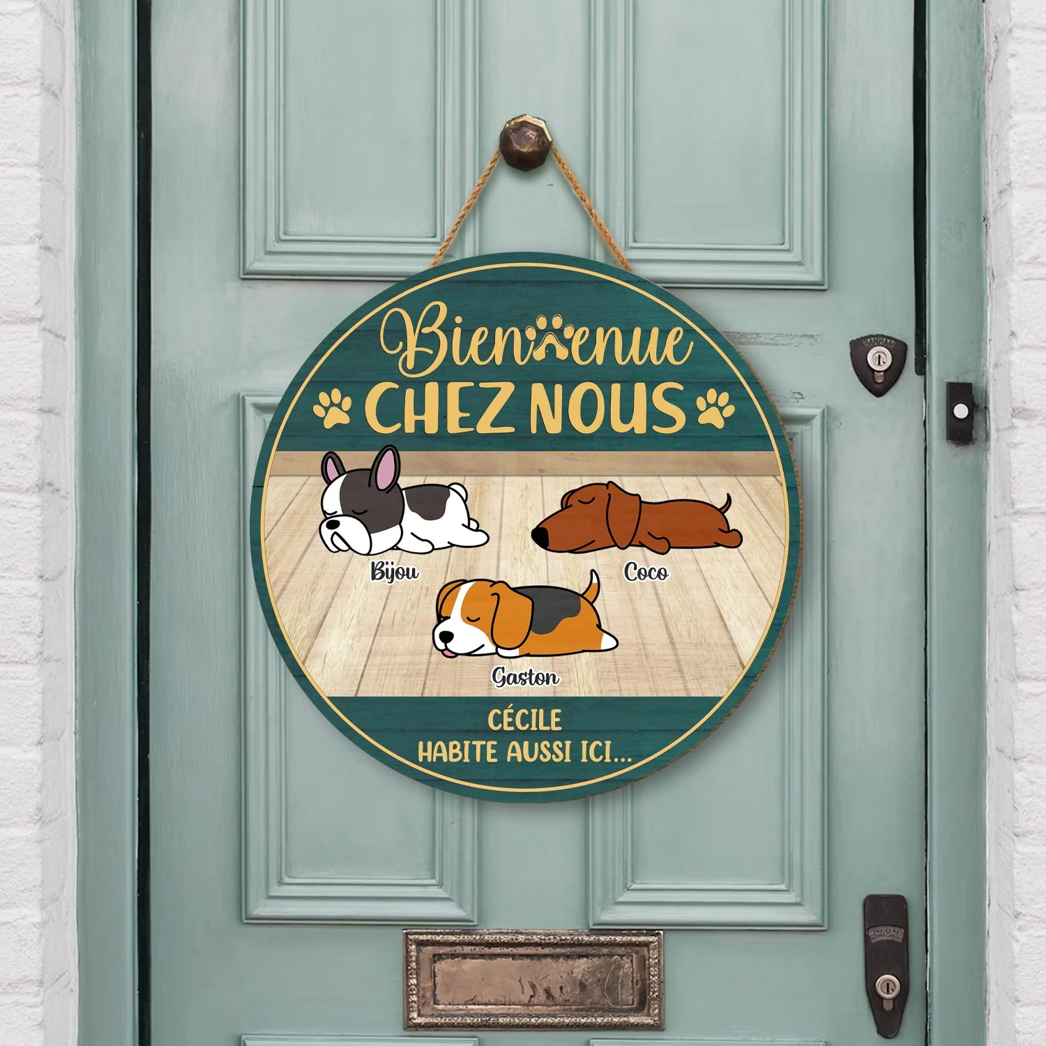 Plaque En Bois Personnalisée Avec Chien À Suspendre - Bienvenue Chez Nous - Image 2