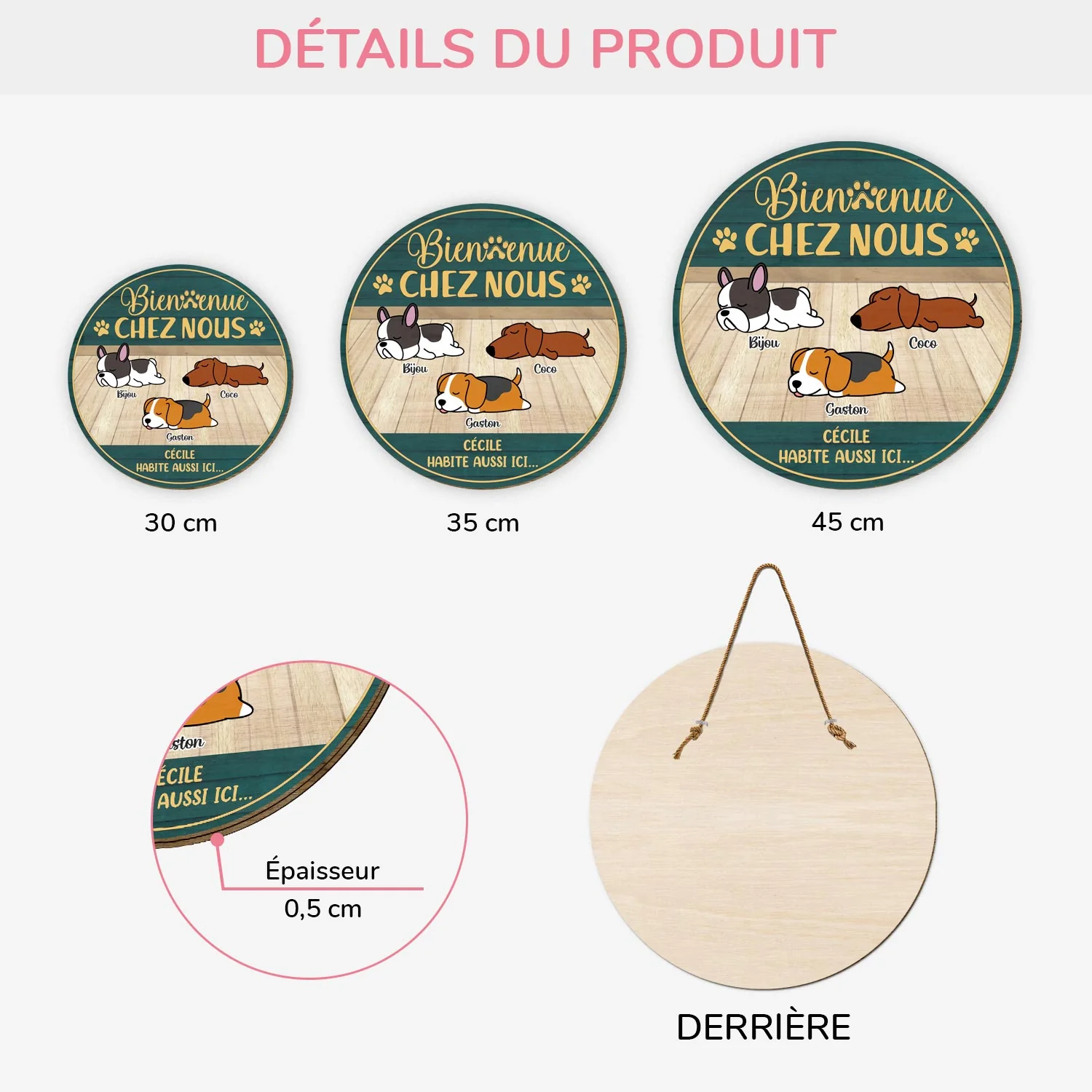 Plaque En Bois Personnalisée Avec Chien À Suspendre - Bienvenue Chez Nous - Image 3