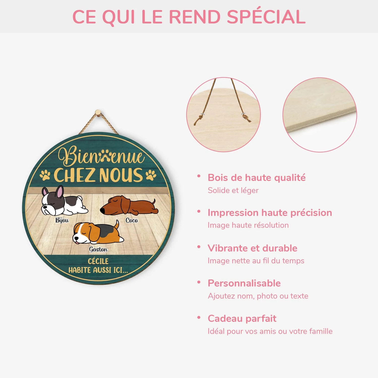 Plaque En Bois Personnalisée Avec Chien À Suspendre - Bienvenue Chez Nous - Image 4